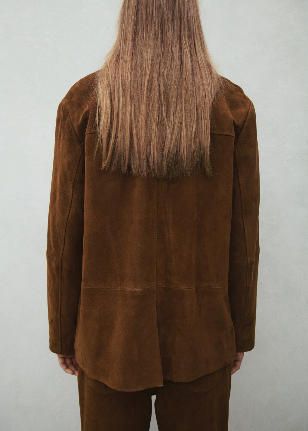 Straight suede blazer with topstitching - image 2