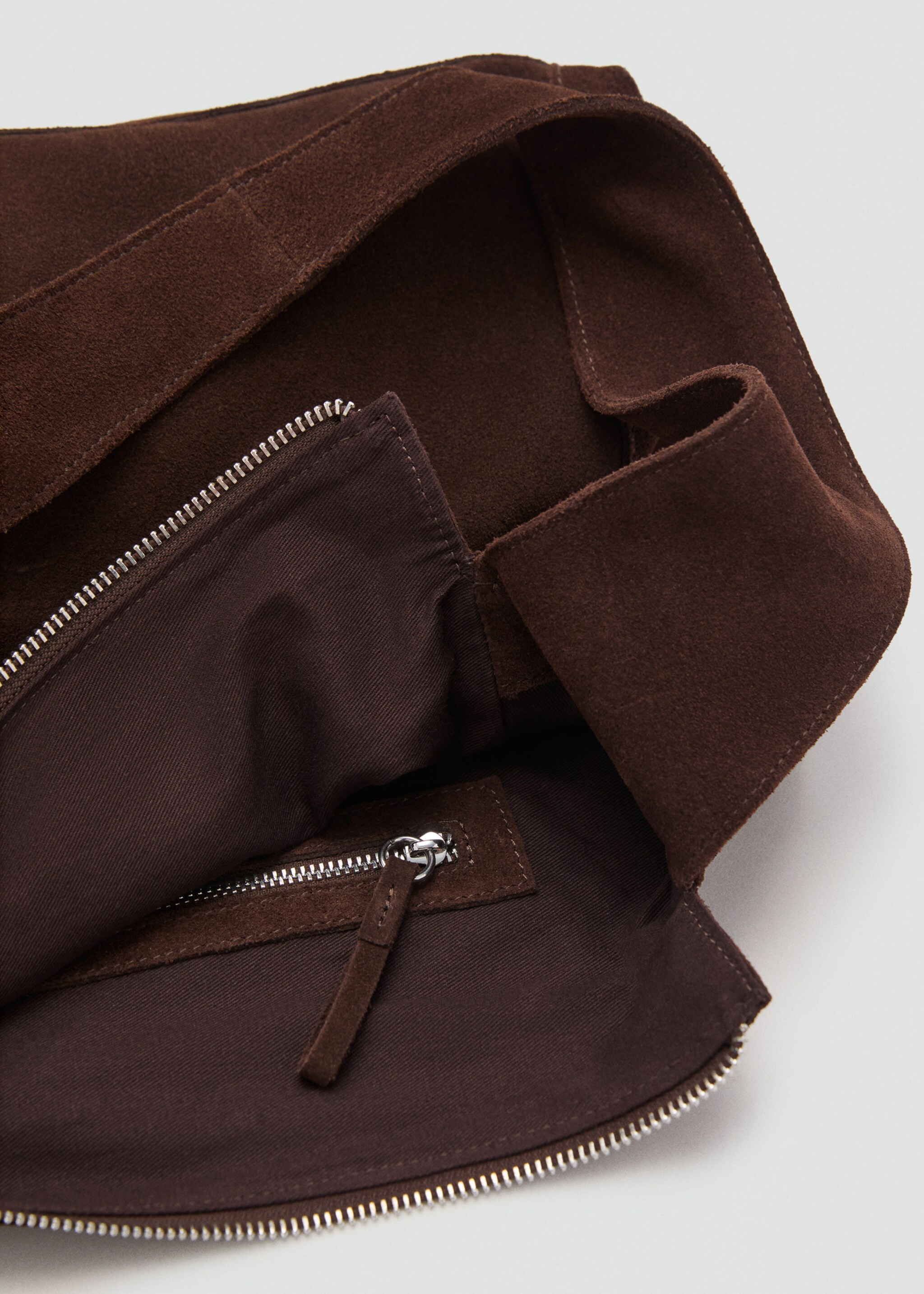 Suede shopper bag - Details of the article 2, Chocolate. Ref: 27054435-00.