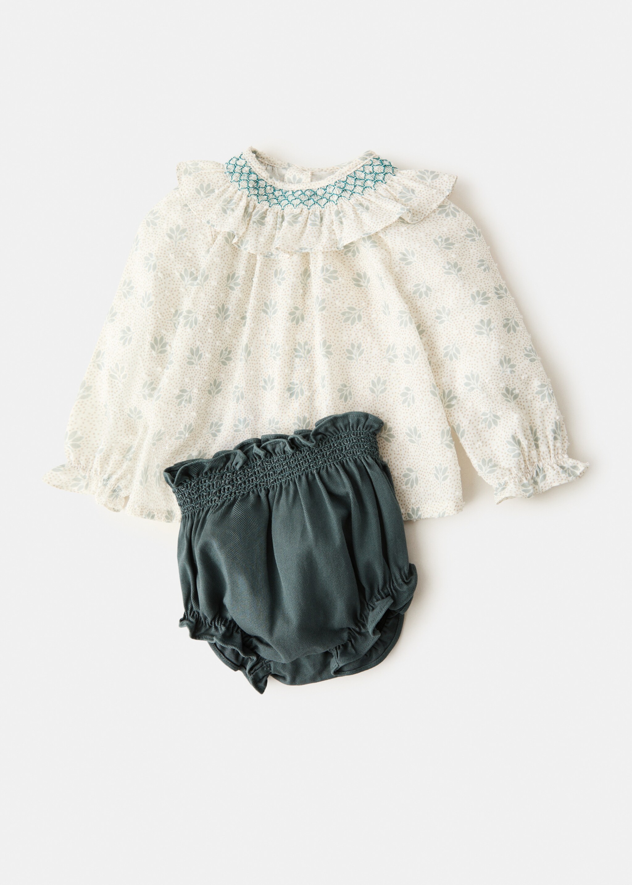 Cotton romper - Details of the article 0, Green. Ref: 27054436-00.