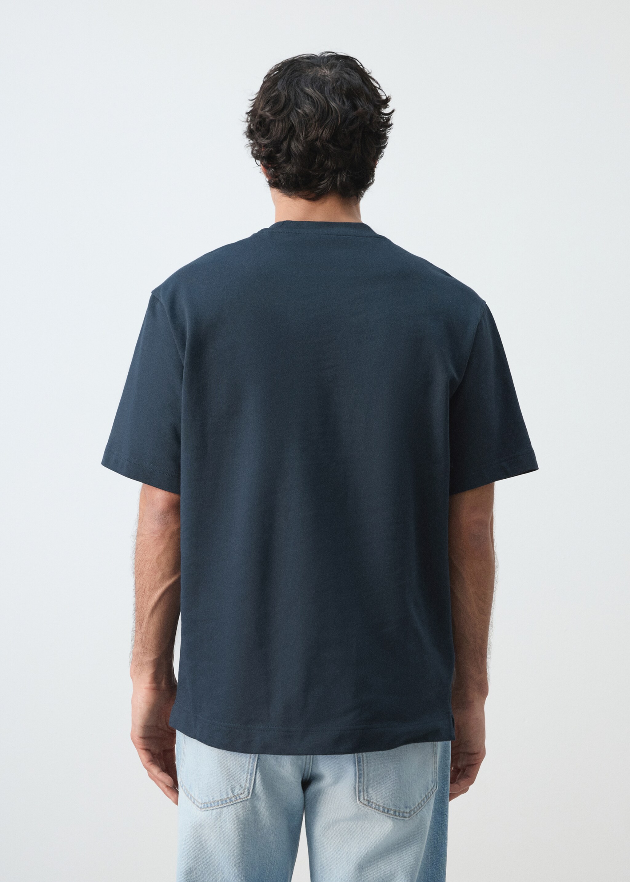 T-shirt heavyweight com bordado gráfico - Verso do artigo, Azul-marinho. Ref: 27054438-00.