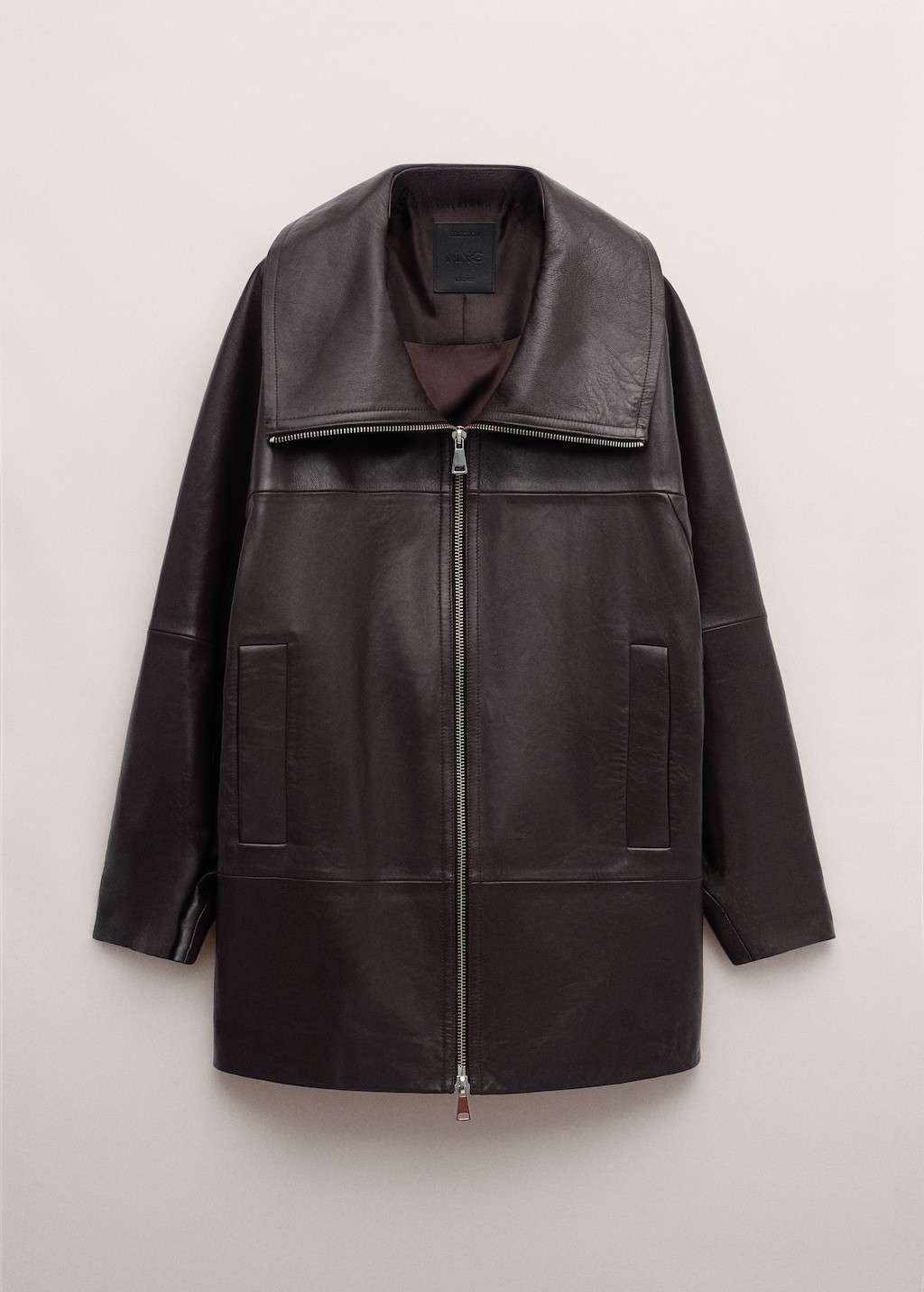 Oversized funnel-neck leather coat - image 3
