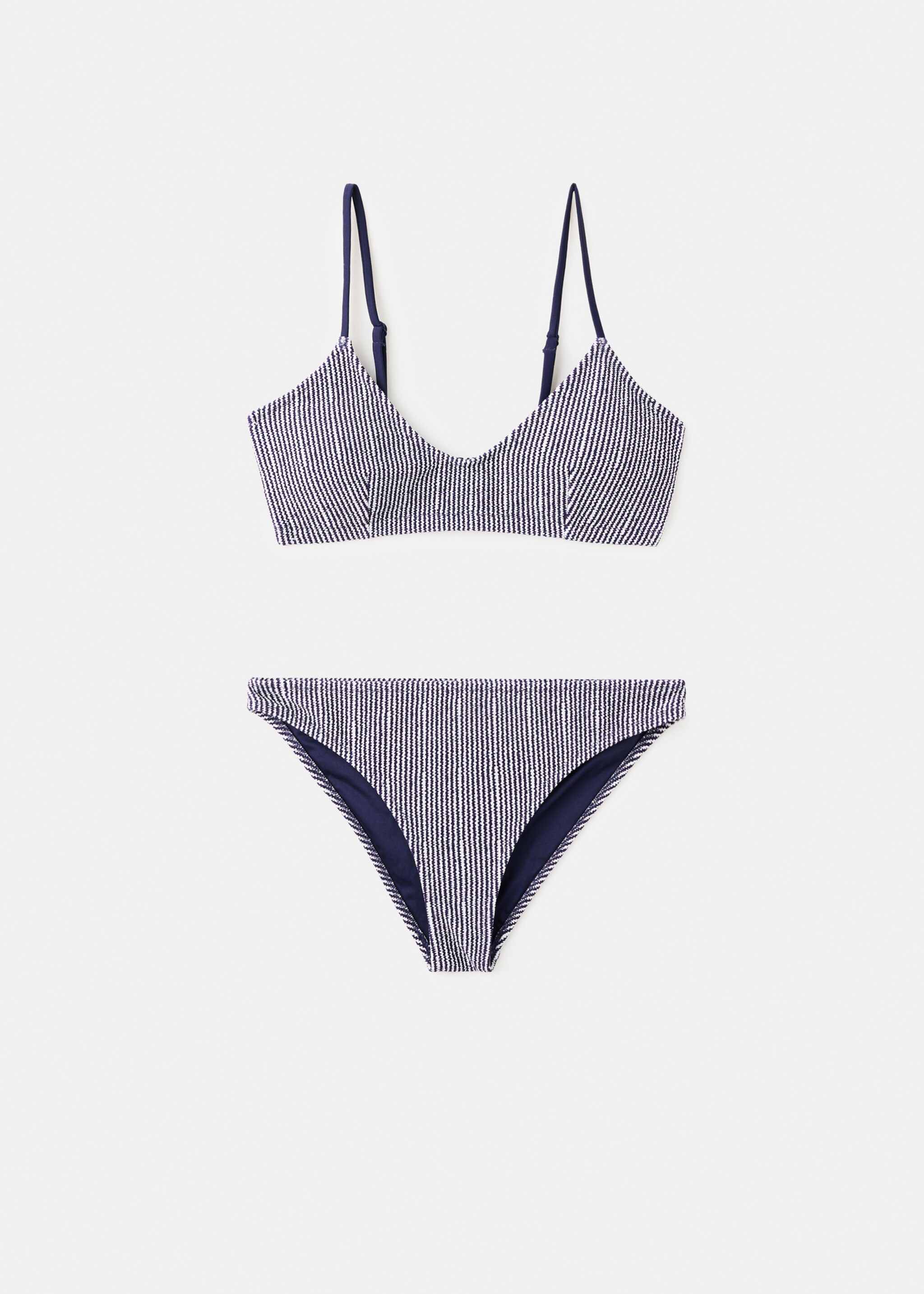 Bikini texturé rayures - Article sans modèle, Bleu marine. Ref: 27054772-00.