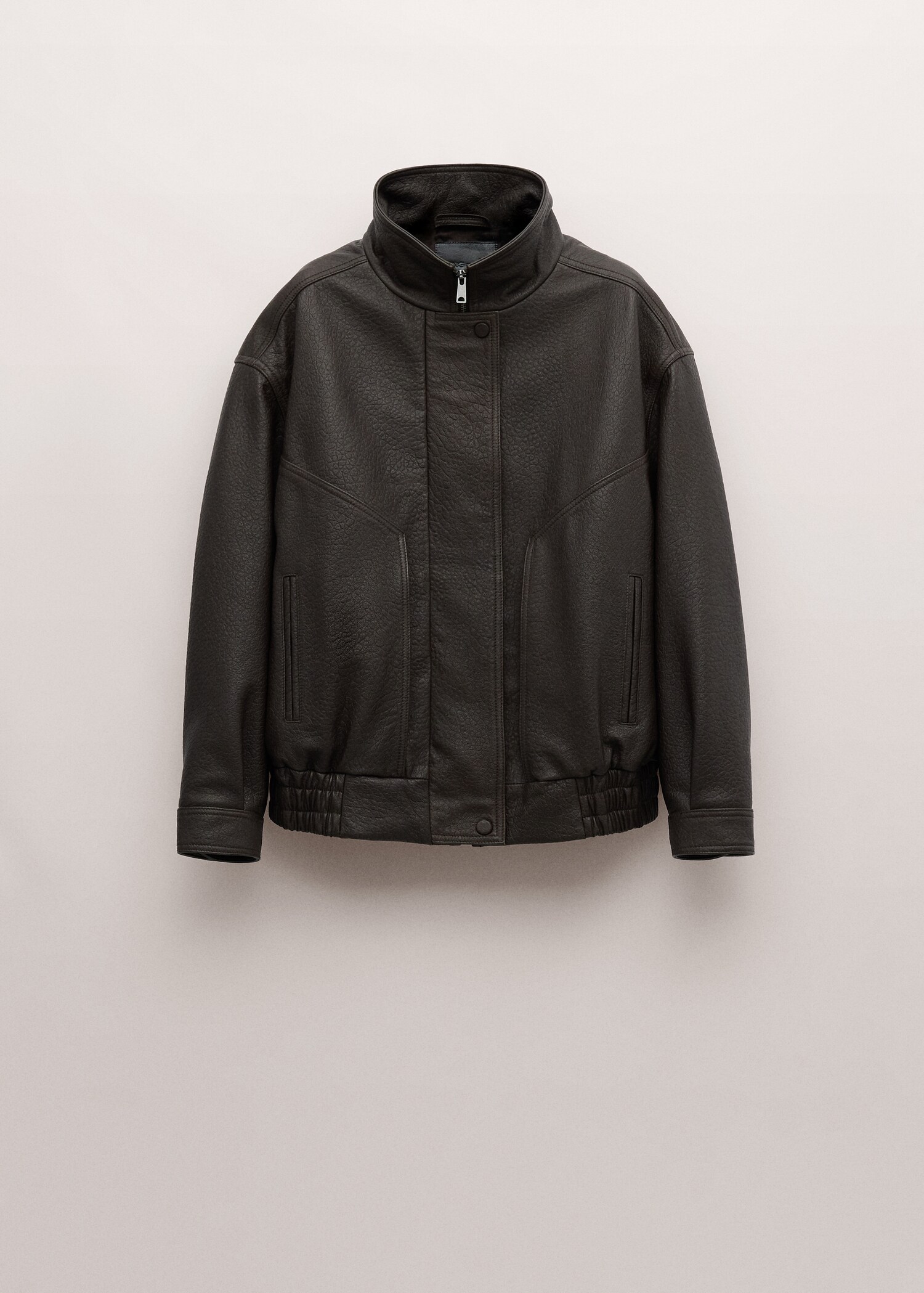 100% leather oversized funnel neck jacket - Article without model