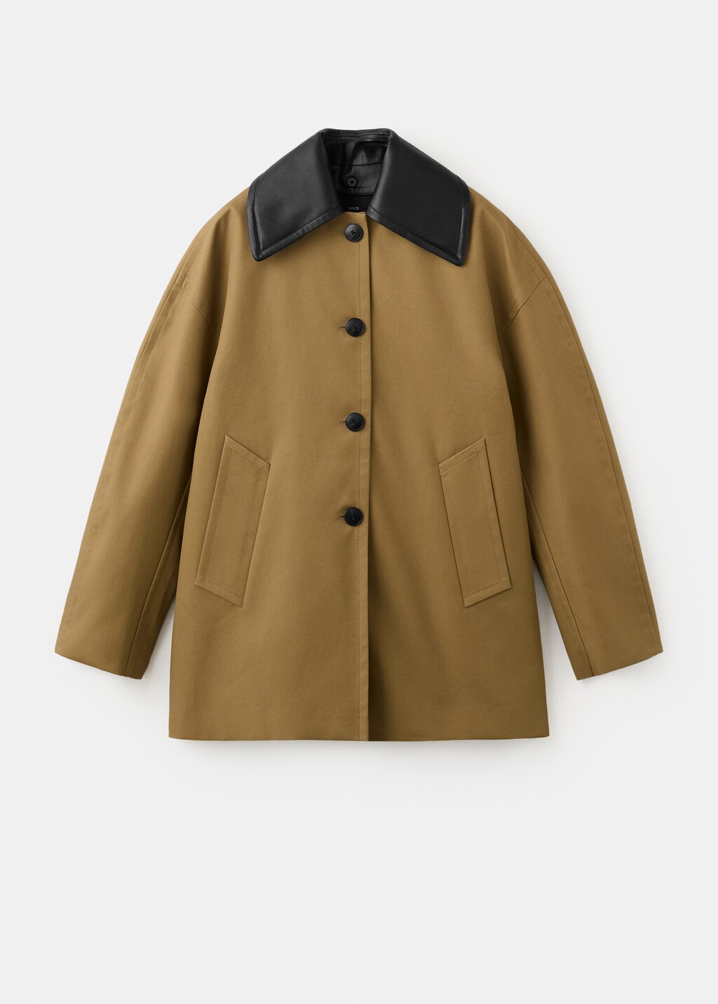 Trench coat with faux leather collar - image 2