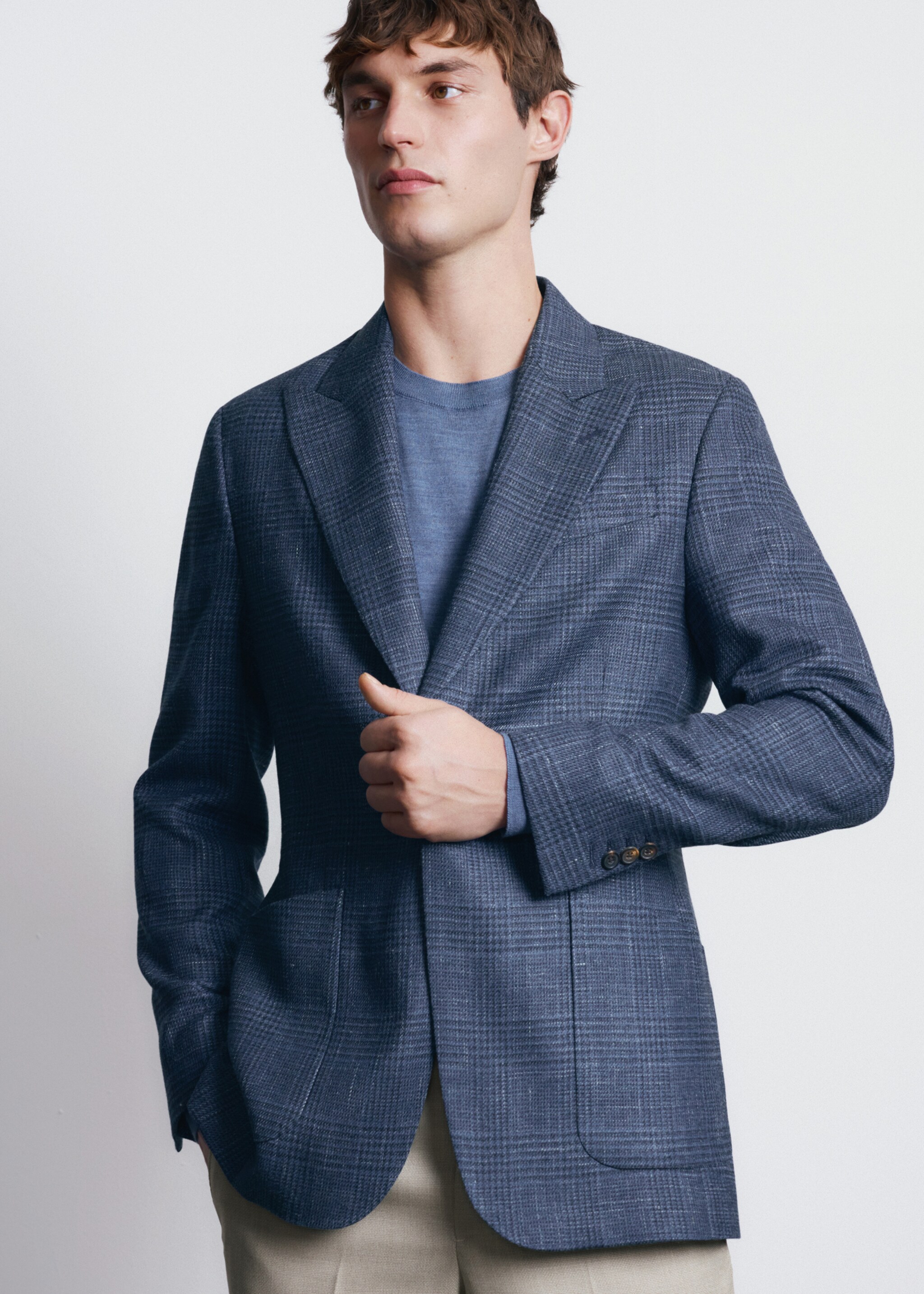 Slim-fit blazer in Lanerossi® by Marzotto fabric - Details of the article 6, Navy. Ref: 27055148-00.