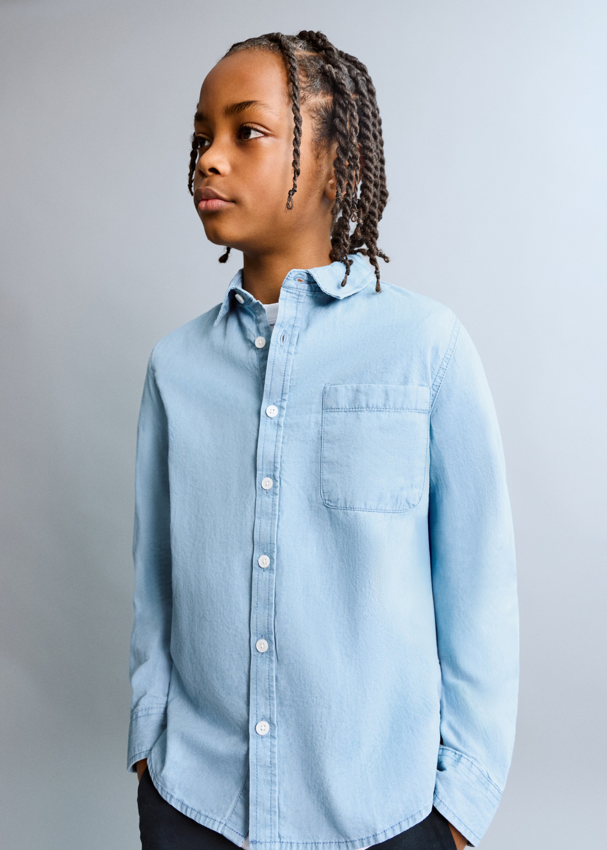 Chemise denim coton - Plan moyen, Bleu clair. Ref: 27055153-00.