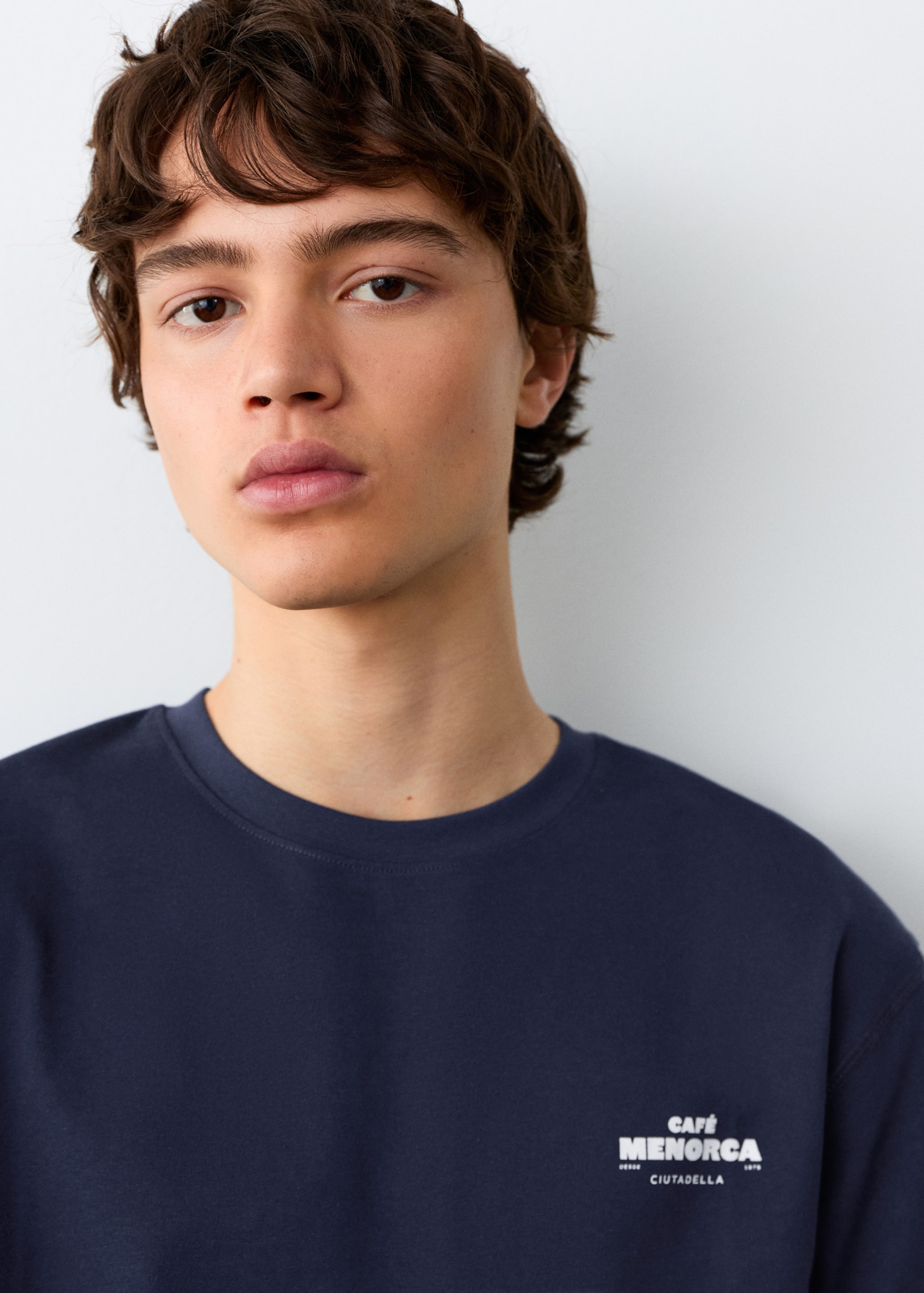 Printed cotton-blend t-shirt - Details of the article 1, Navy. Ref: 27055158-00.