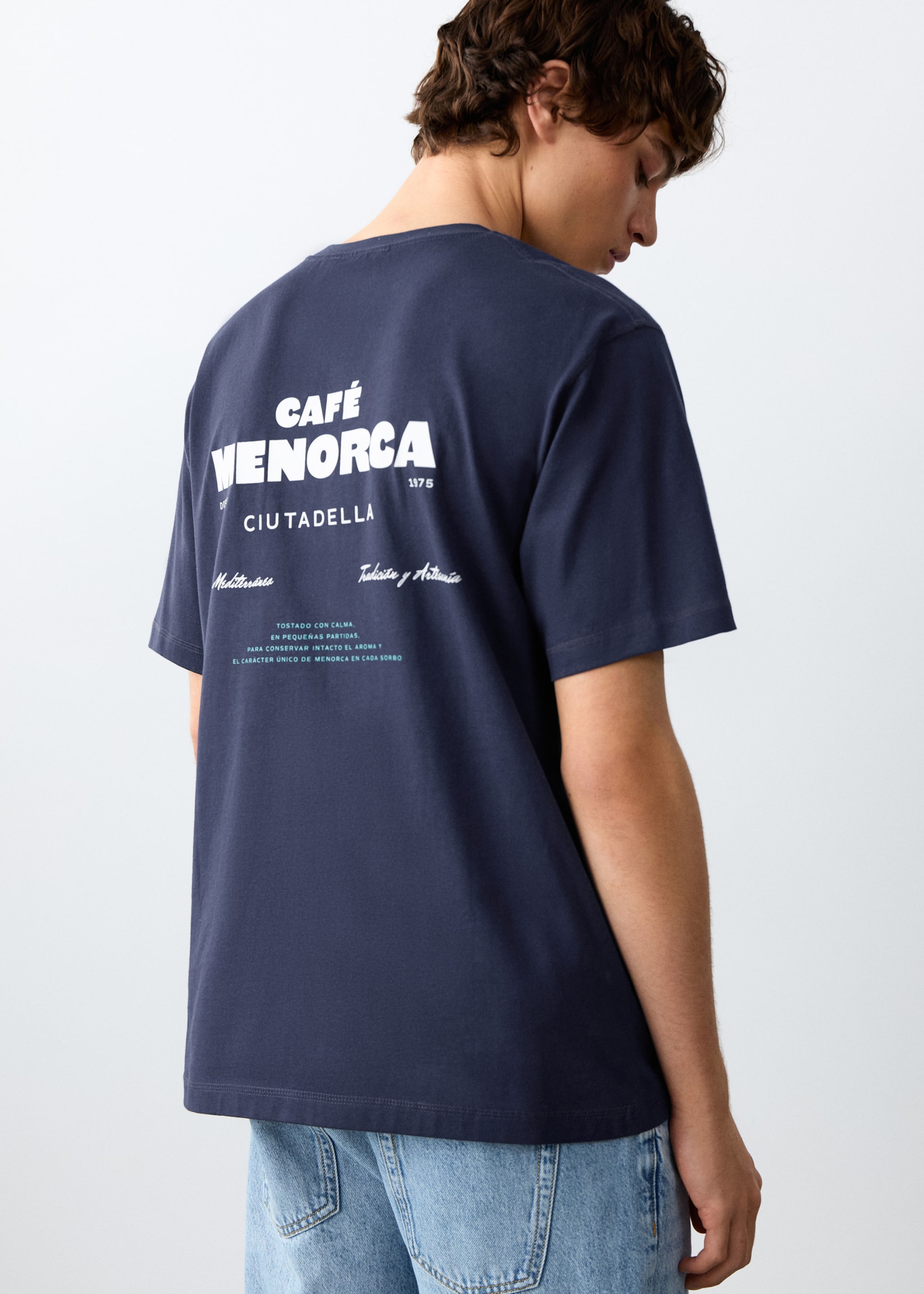 Printed cotton-blend t-shirt - Reverse of the article, Navy. Ref: 27055158-00.