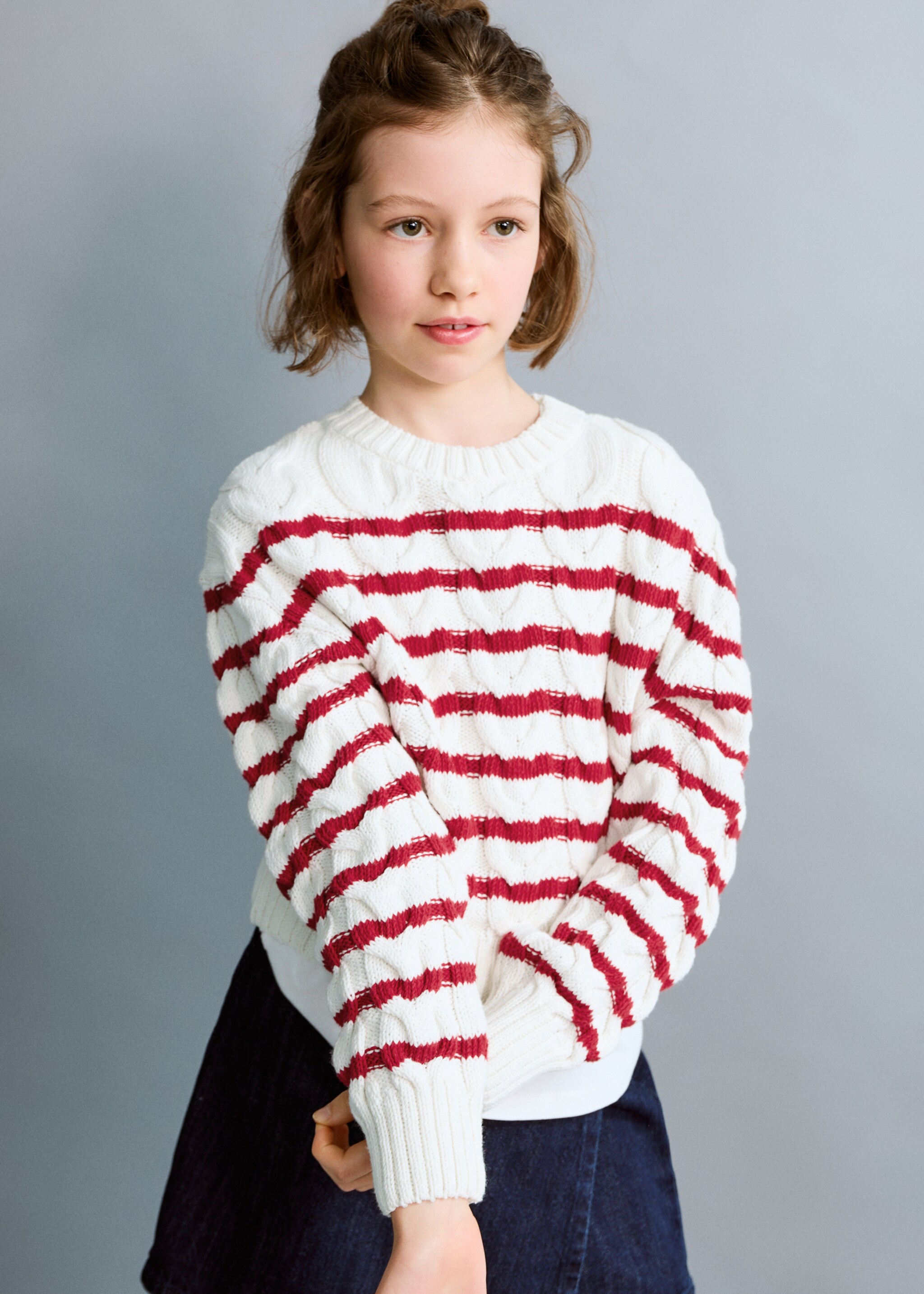 Jersey rayas punto trenzado - Plano medio, Rojo. Ref: 27055166-00.