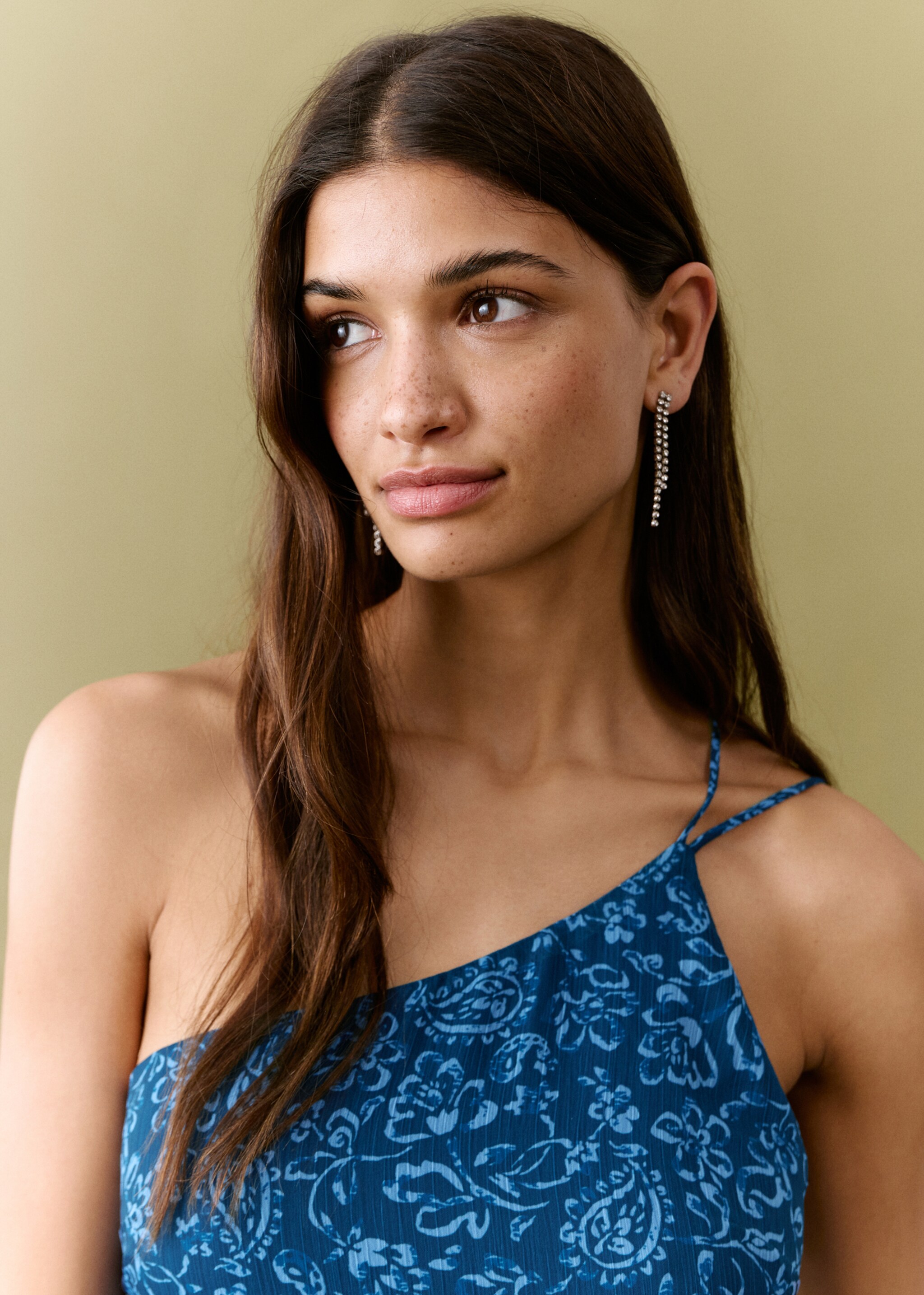 Asymmetrical floral dress - Details of the article 1, Turquoise. Ref: 27055809-00.