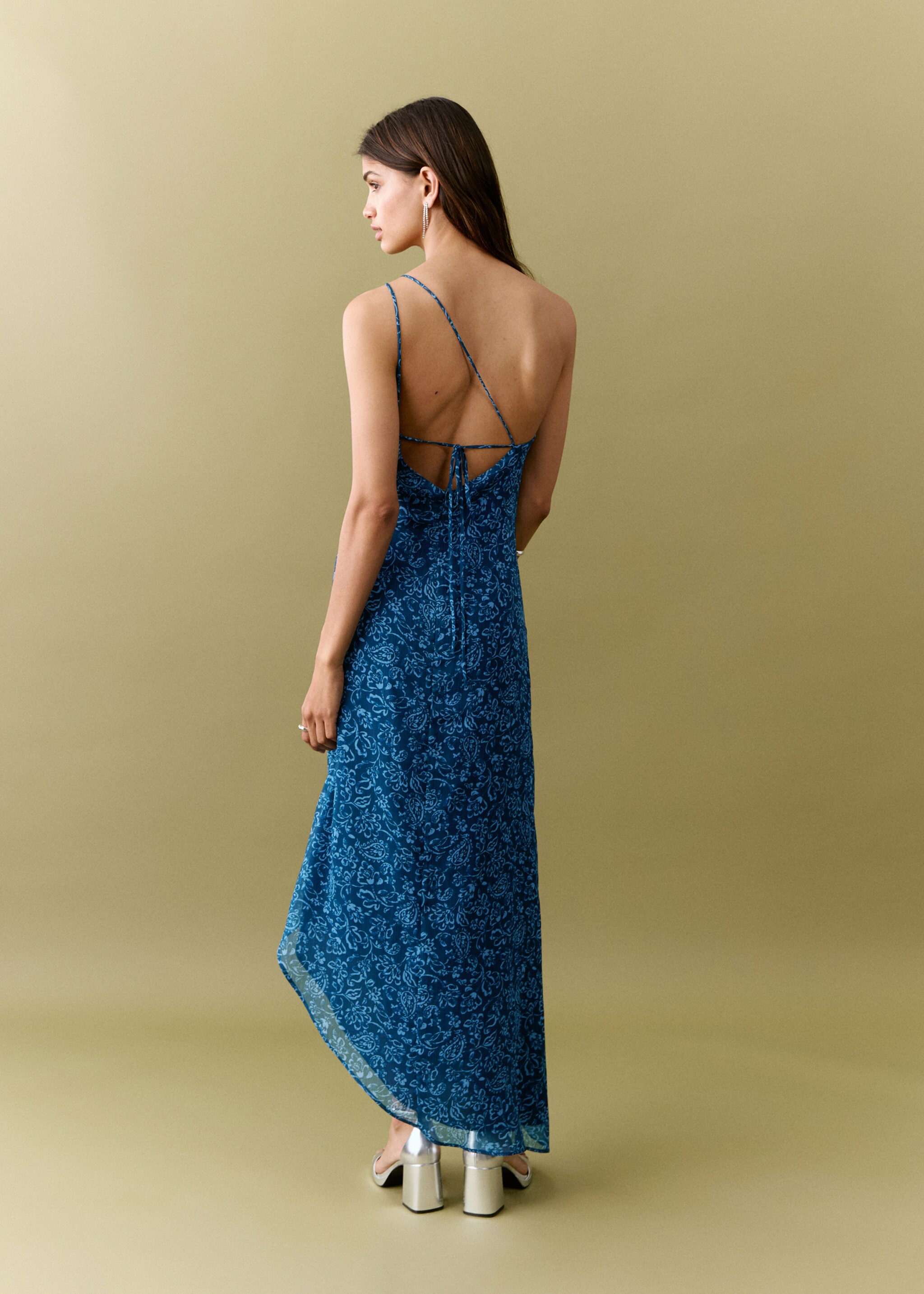 Asymmetrical floral dress - Reverse of the article, Turquoise. Ref: 27055809-00.