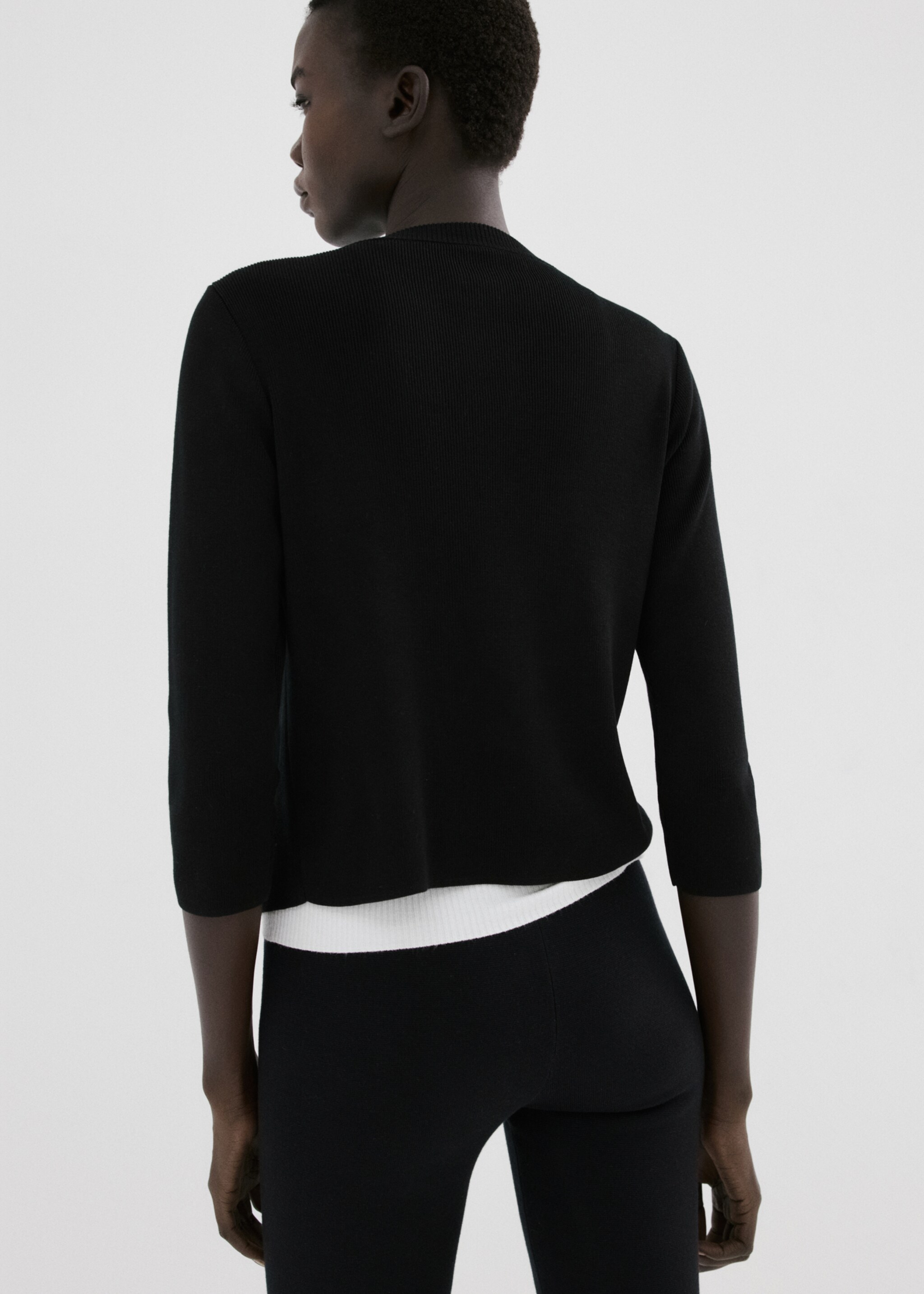 Knitted cardigan with jewel button - Reverse of the article, Black. Ref: 27055822-00.