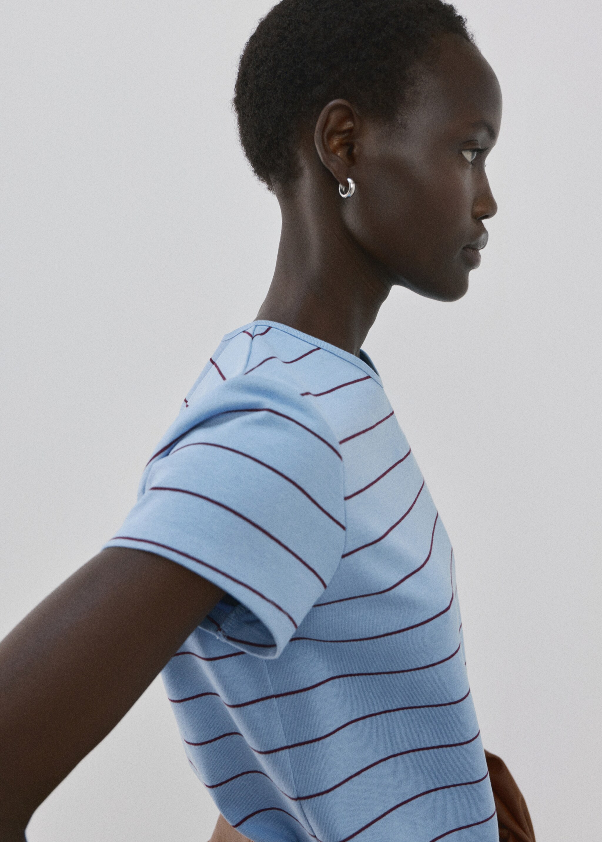 Camiseta algodón rayas - Plano medio, Azul. Ref: 27055823-00.