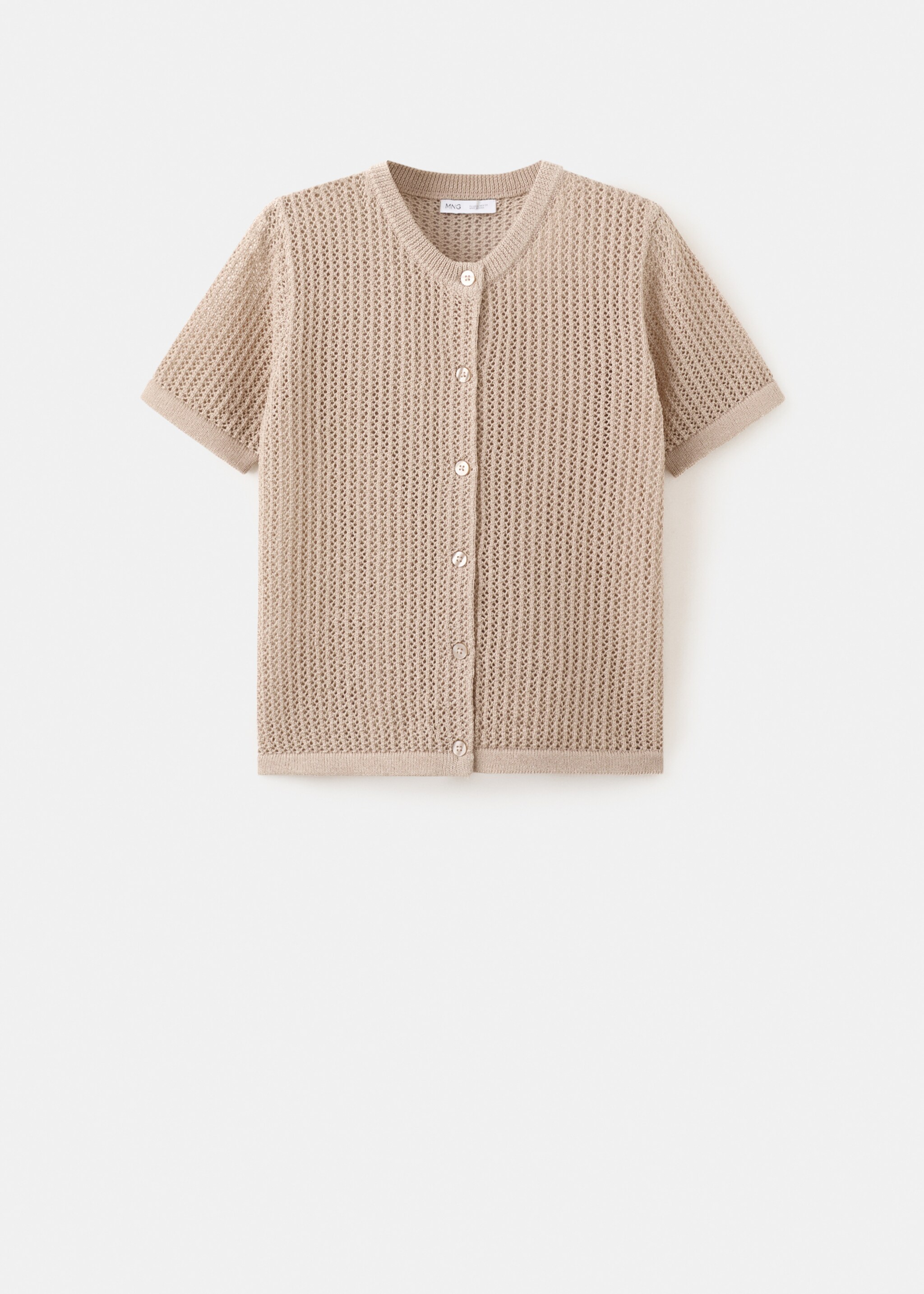 Short-sleeved openwork knitted cardigan - Article without model, Sand. Ref: 27055824-00.