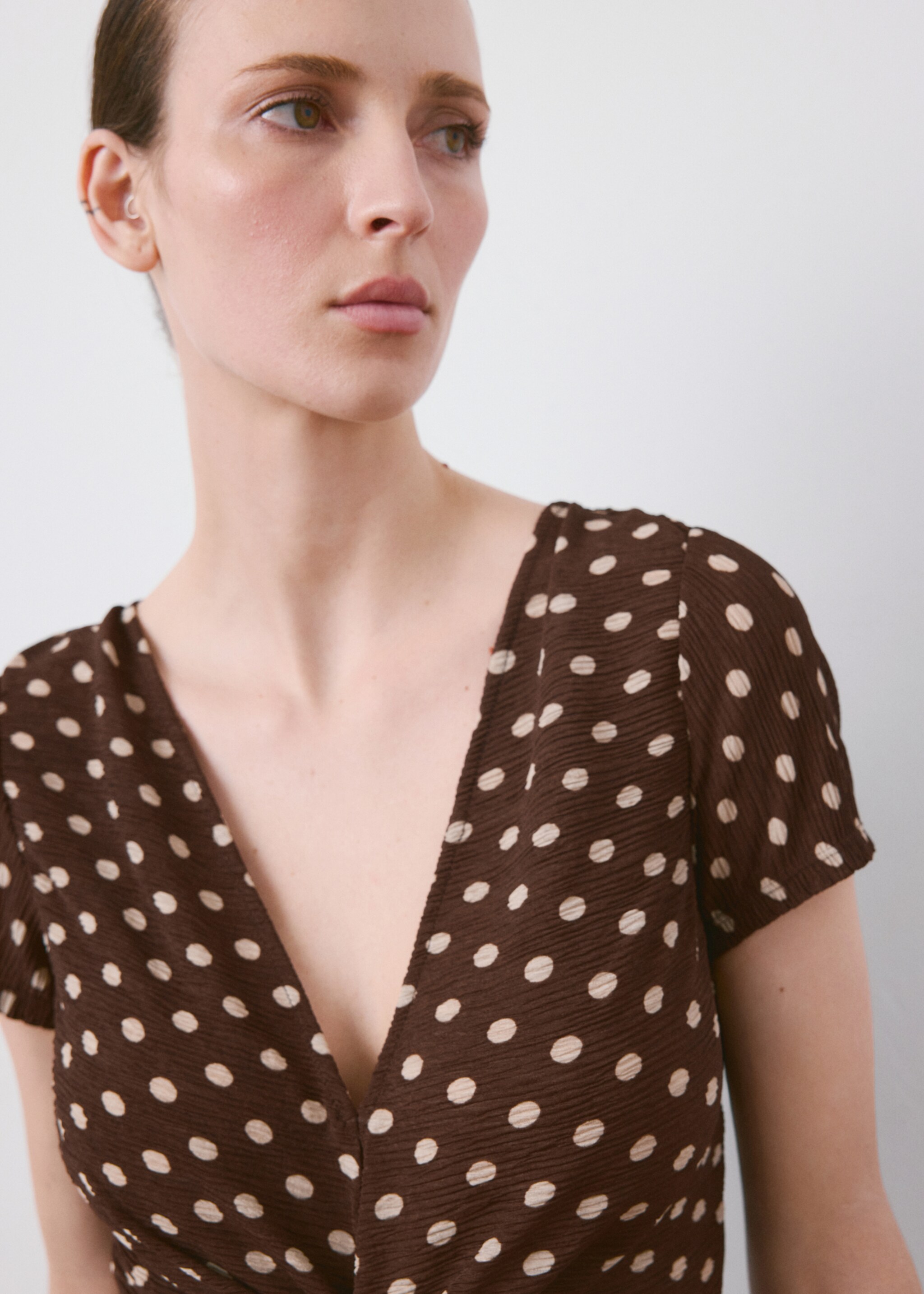 Printed midi-dress - Details of the article 1, Brown. Ref: 27055825-00.