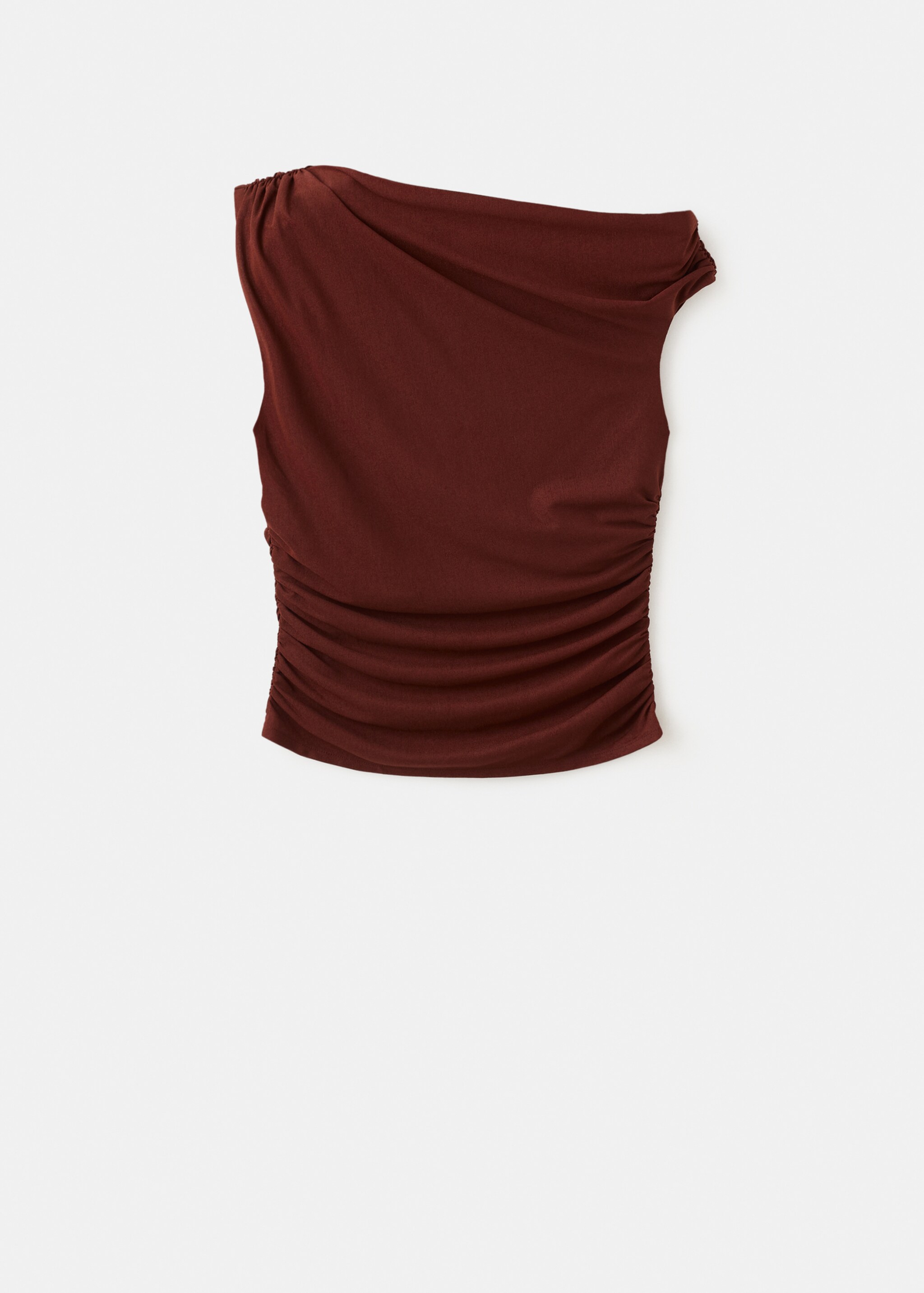 T-shirt asymétrique détails froncés - Article sans modèle, Rouge-orangé. Ref: 27055832-00.