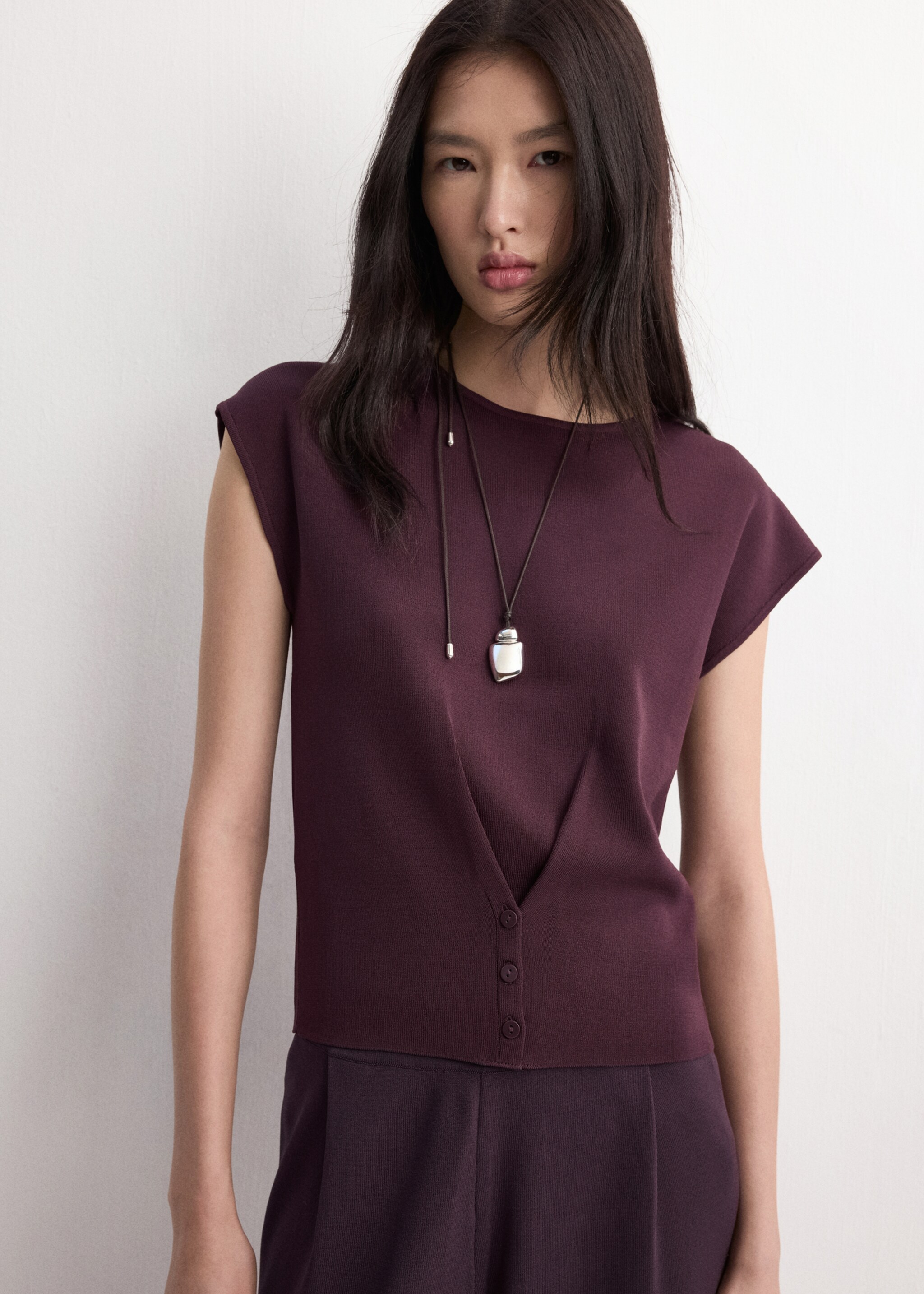 미드라이즈 니트 팬츠 - 상품 내역: 1, 버건디. Ref: 27055834-00.