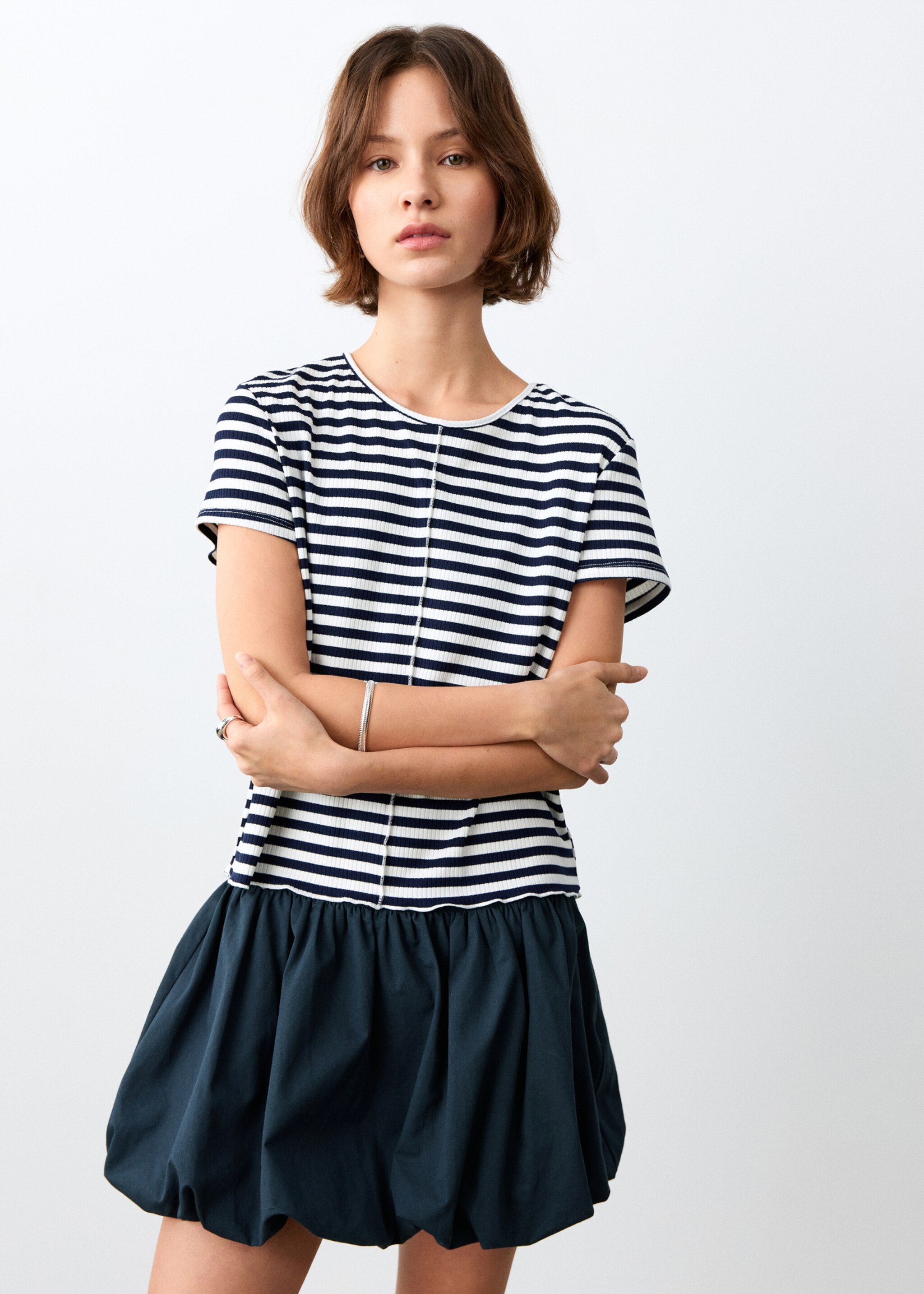 Camiseta manga corta rayas - Plano medio, Azul marino. Ref: 27055836-00.