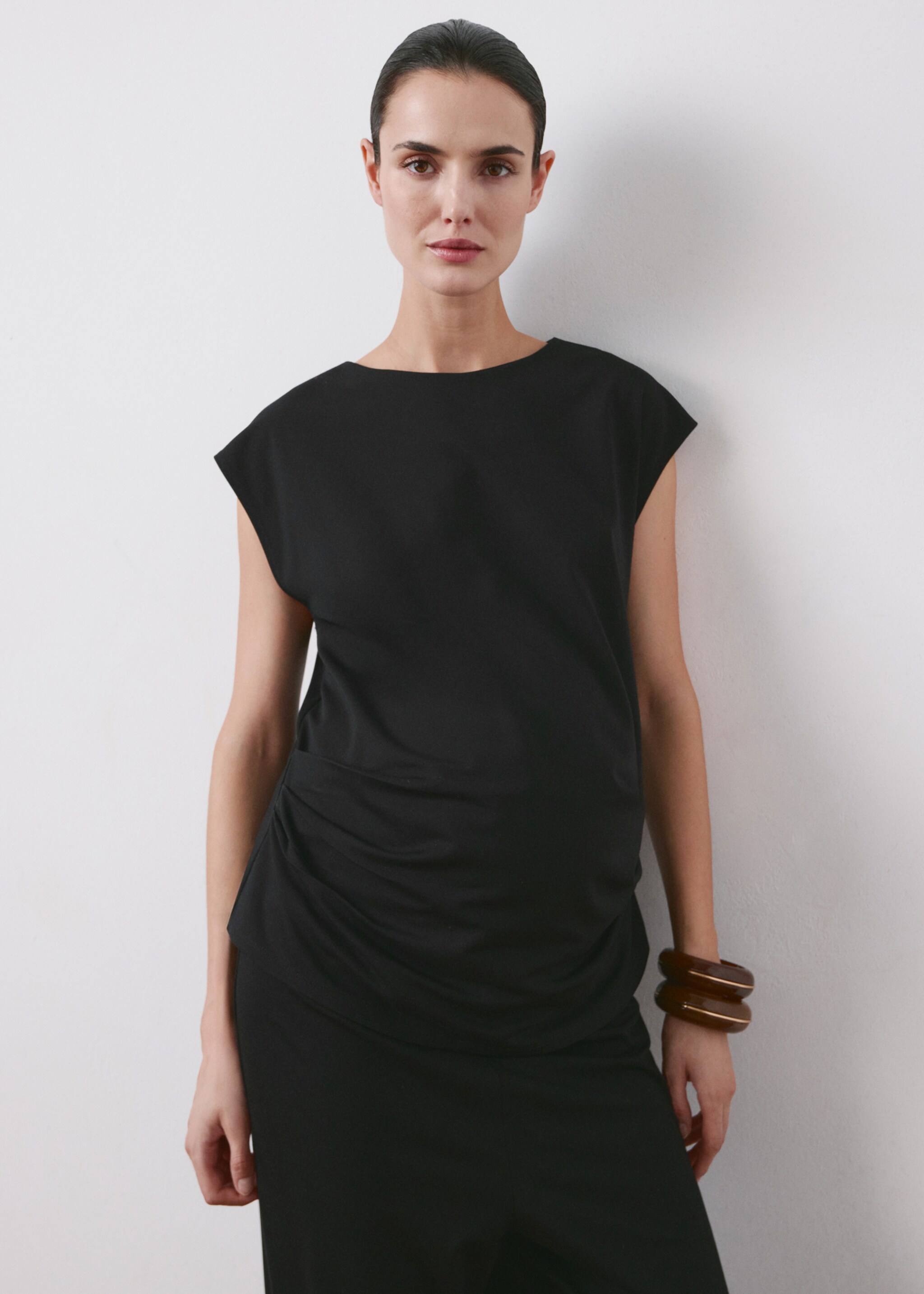 Ruched maternity T-shirt - Medium plane, Black. Ref: 27055837-00.