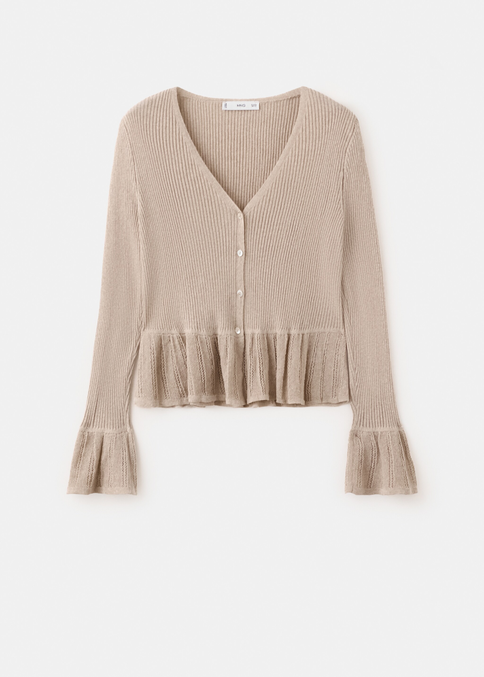 Ruffle  knit cardigan - Article without model, Sand. Ref: 27055840-00.
