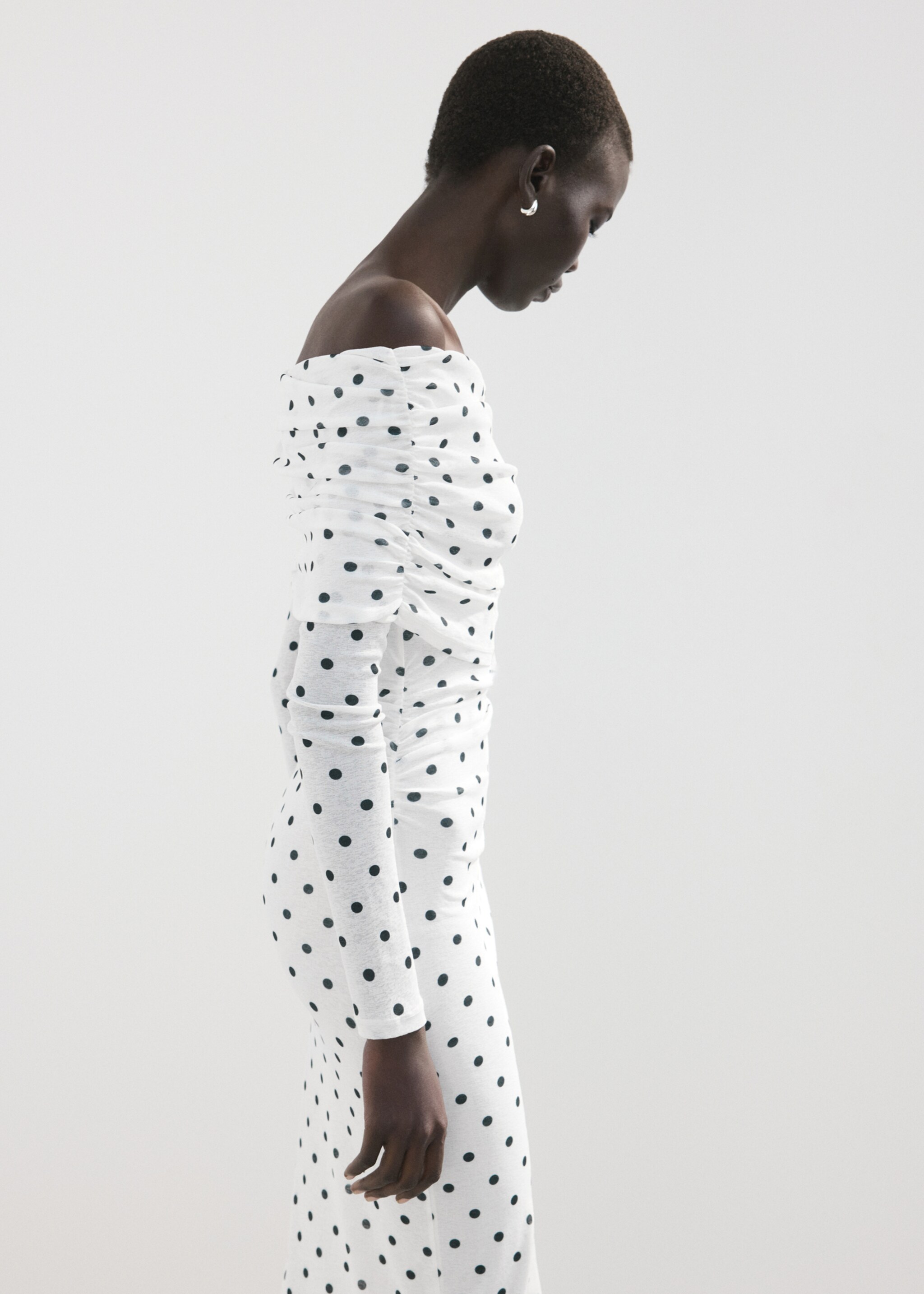 Polka dot bandeau dress - Medium plane, White. Ref: 27055842-00.