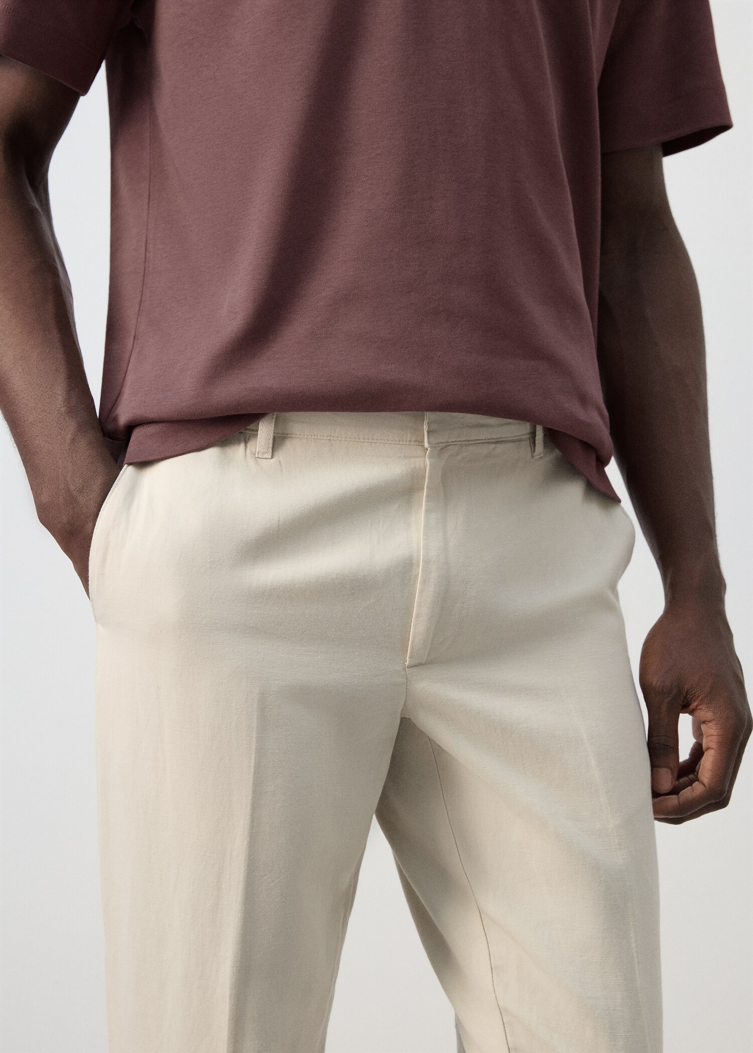 Slim-fit cotton linen trousers - Details of the article 1