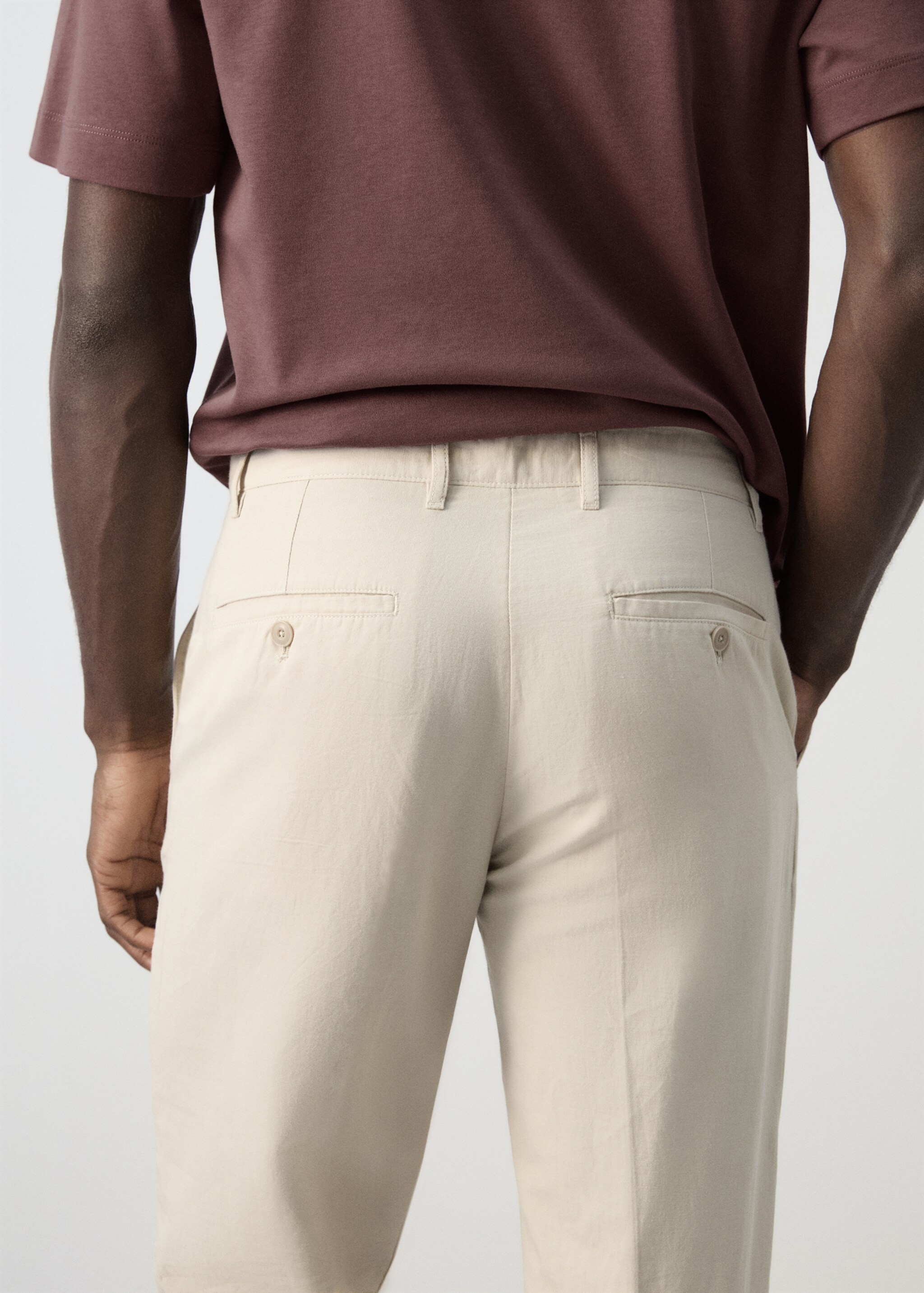 Pantalon slim-fit coton lin - Détail de l'article 6, Sable. Ref: 27055931-00.