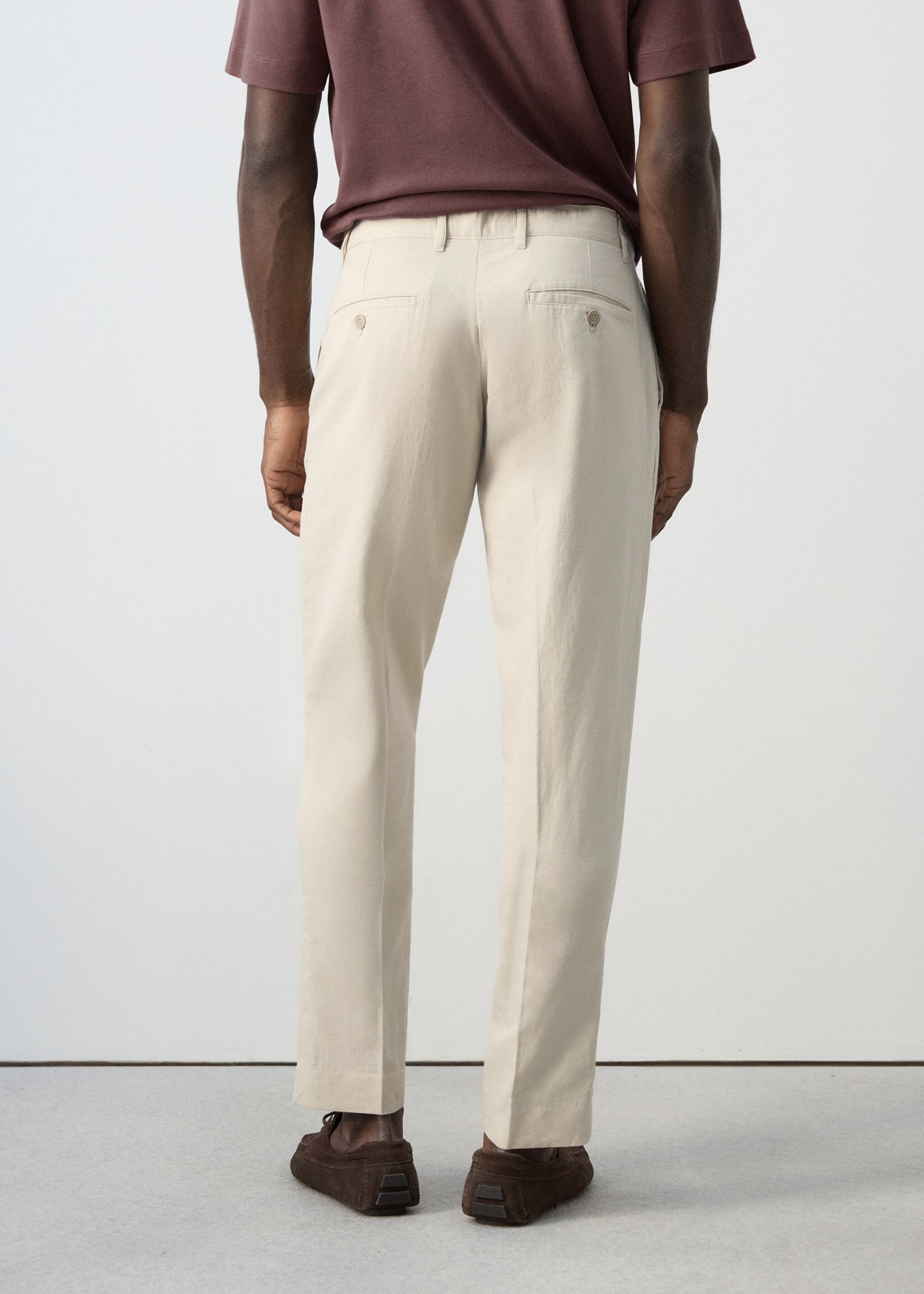 Pantalon slim-fit coton lin - Verso de l’article, Sable. Ref: 27055931-00.