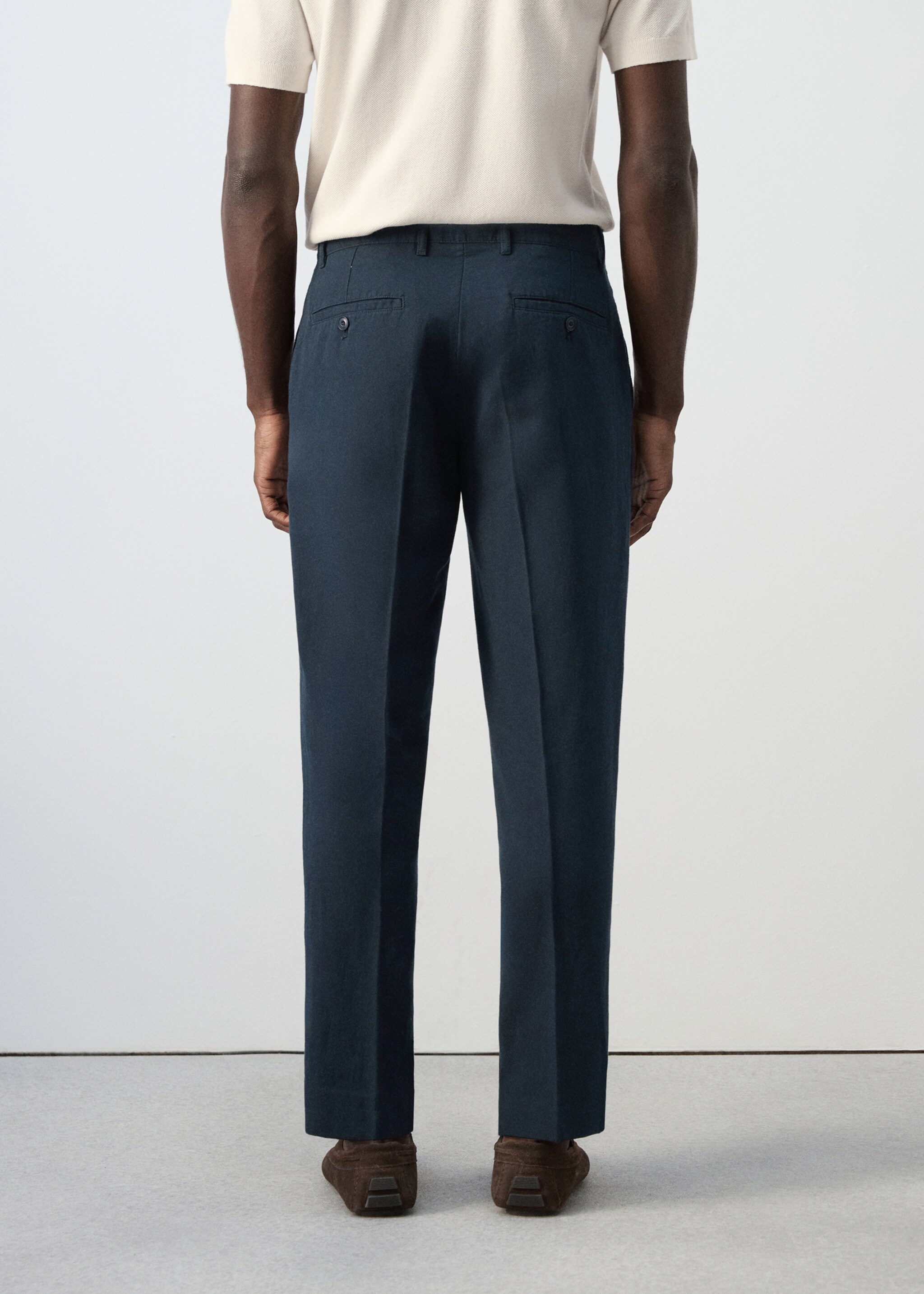 Slim-fit cotton linen trousers - Reverse of the article, Navy. Ref: 27055931-00.