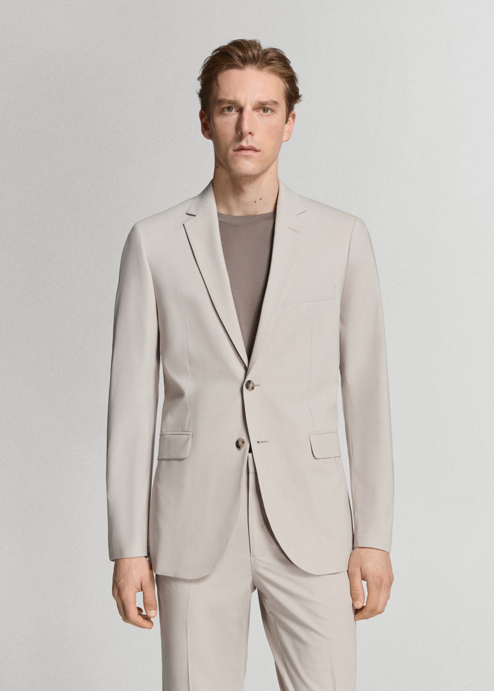 Super slim-fit suit jacket in stretch fabric - Medium plane, Ecru. Ref: 27055932-00.