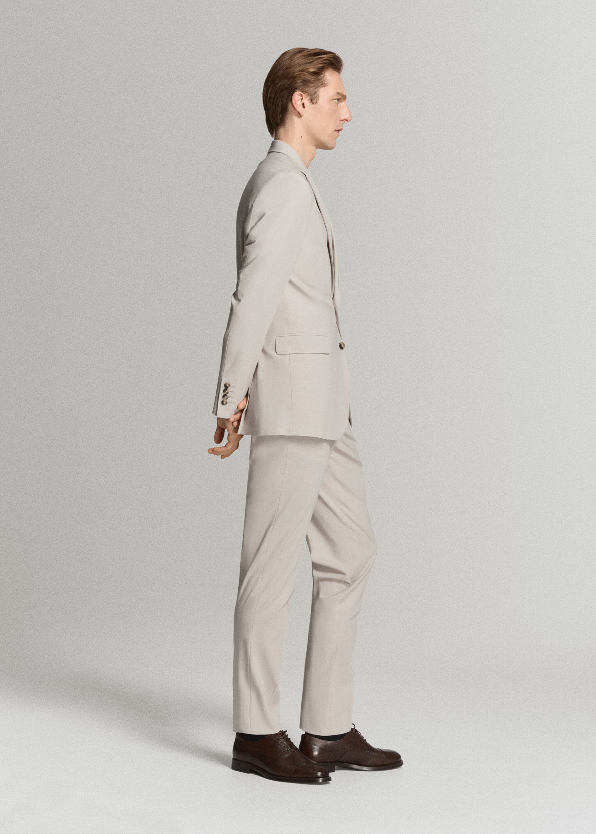 Super slim-fit suit jacket in stretch fabric - Details of the article 2, Ecru. Ref: 27055932-00.