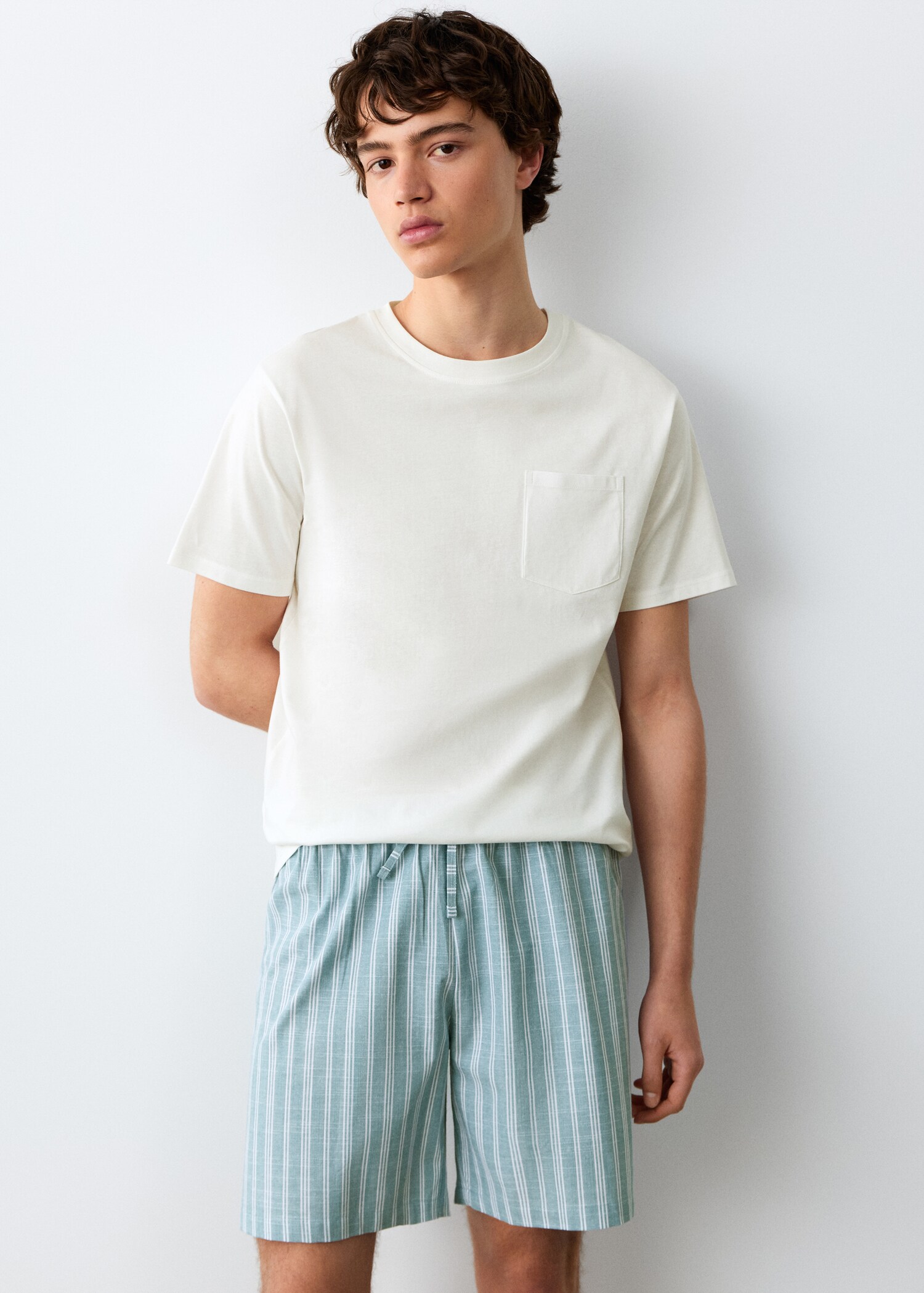 Pyjama court coton rayures - Plan moyen