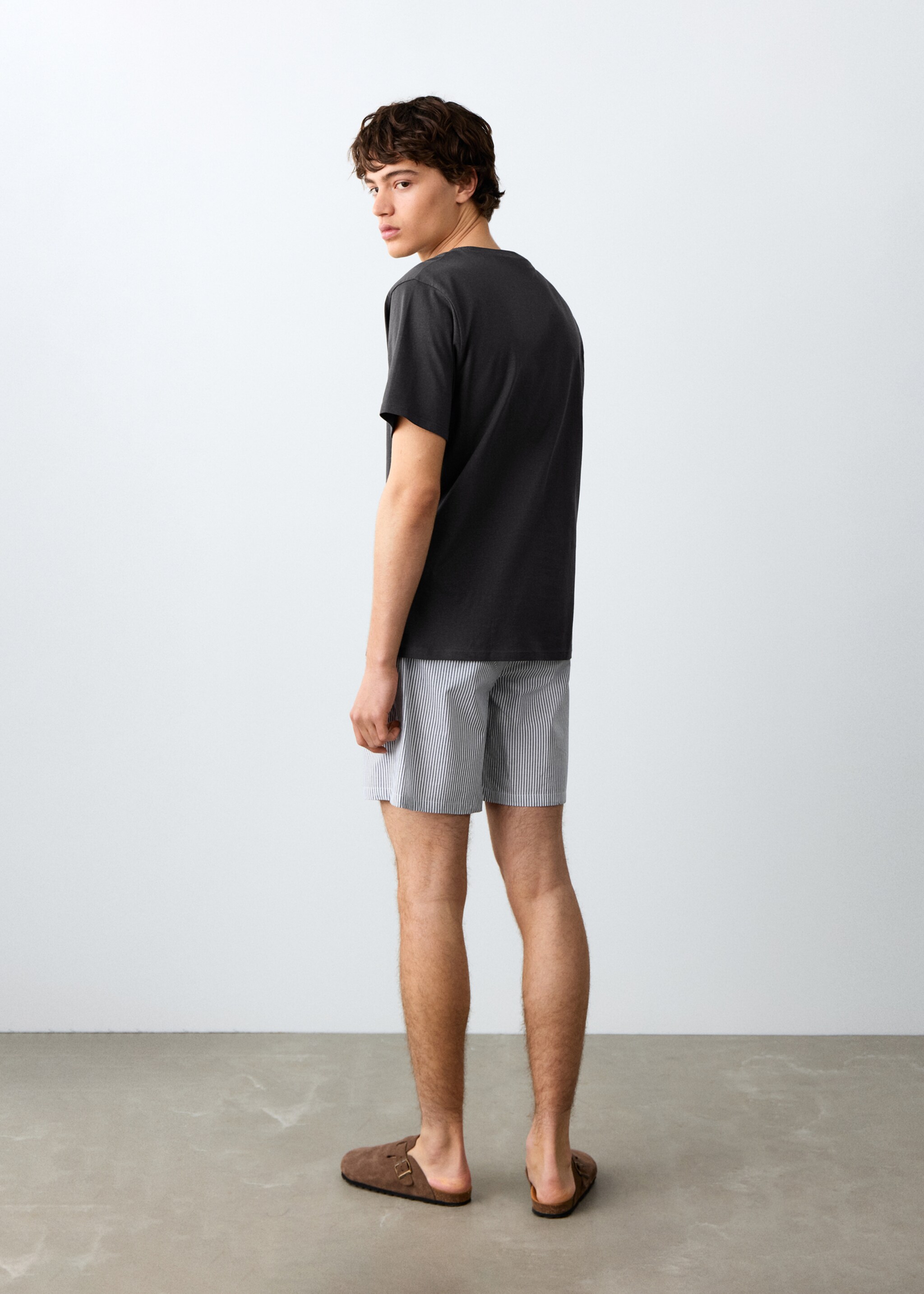 Pyjama court coton rayures - Verso de l’article, Gris anthracite. Ref: 27055934-00.