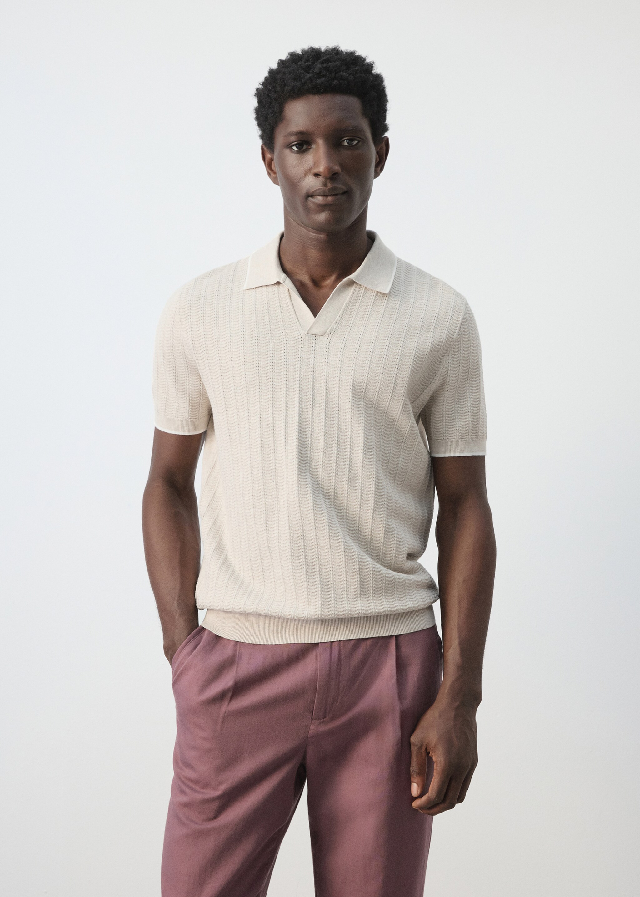 Πόλο λεπτή πλέξη ανάγλυφο - Μεσαίο πλάνο, Άμμος. Ref: 27055939-00.