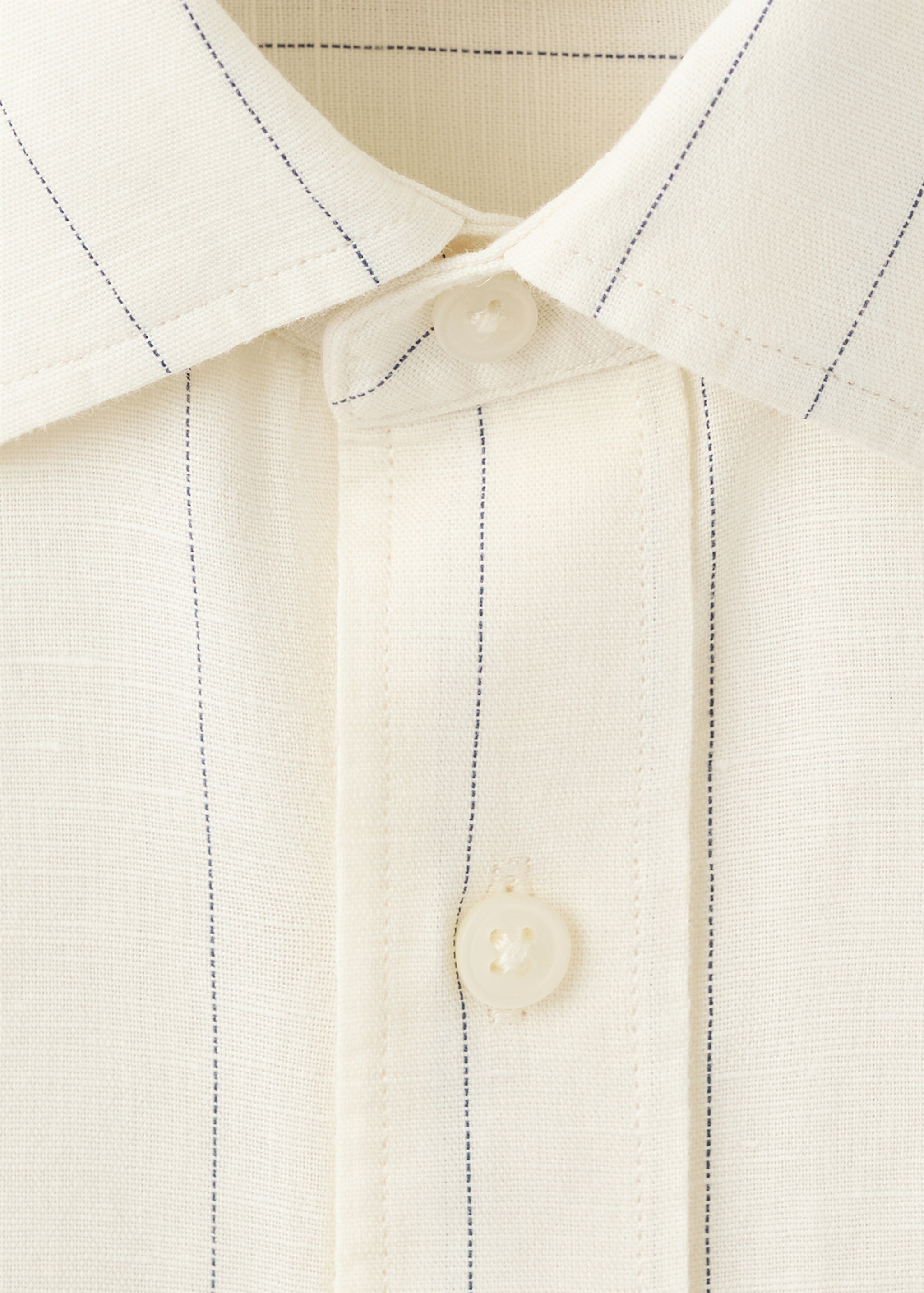 Camisa rayas mezcla lino y algodón - Detalle del artículo 0, Crudo. Ref: 27055941-00.