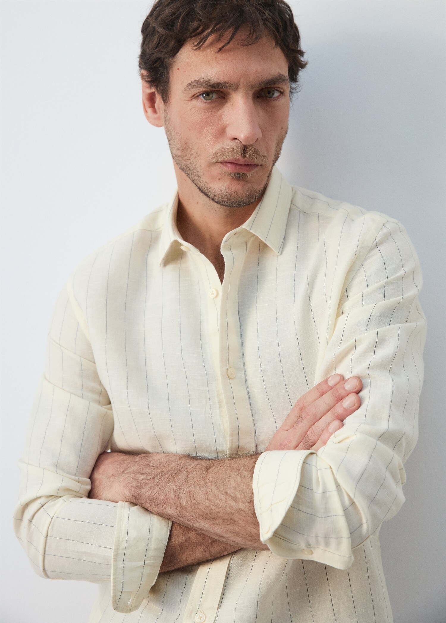 Regular-fit striped cotton-linen shirt - Details of the article 1