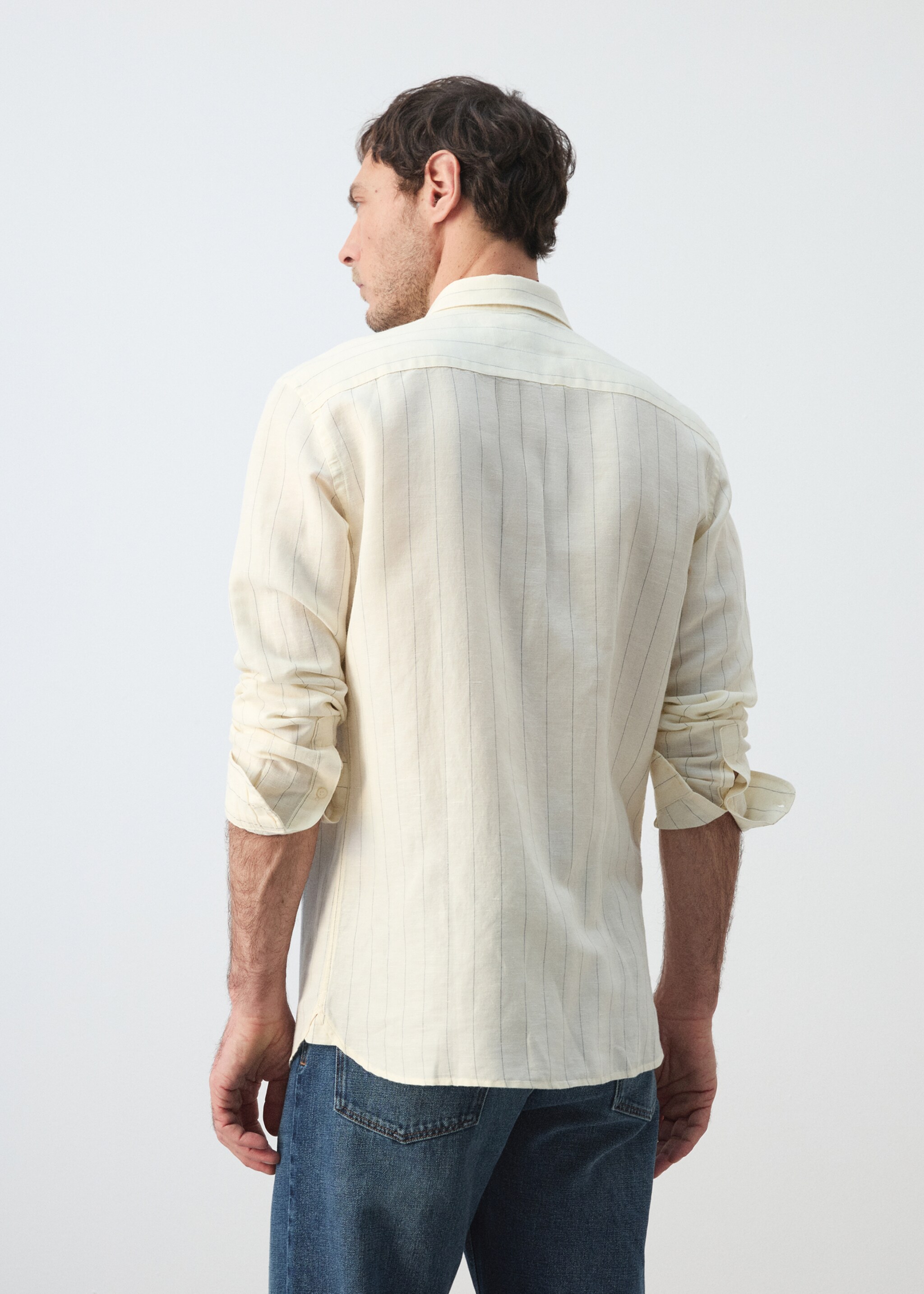 Regular-fit striped cotton-linen shirt - Reverse of the article, Ecru. Ref: 27055941-00.