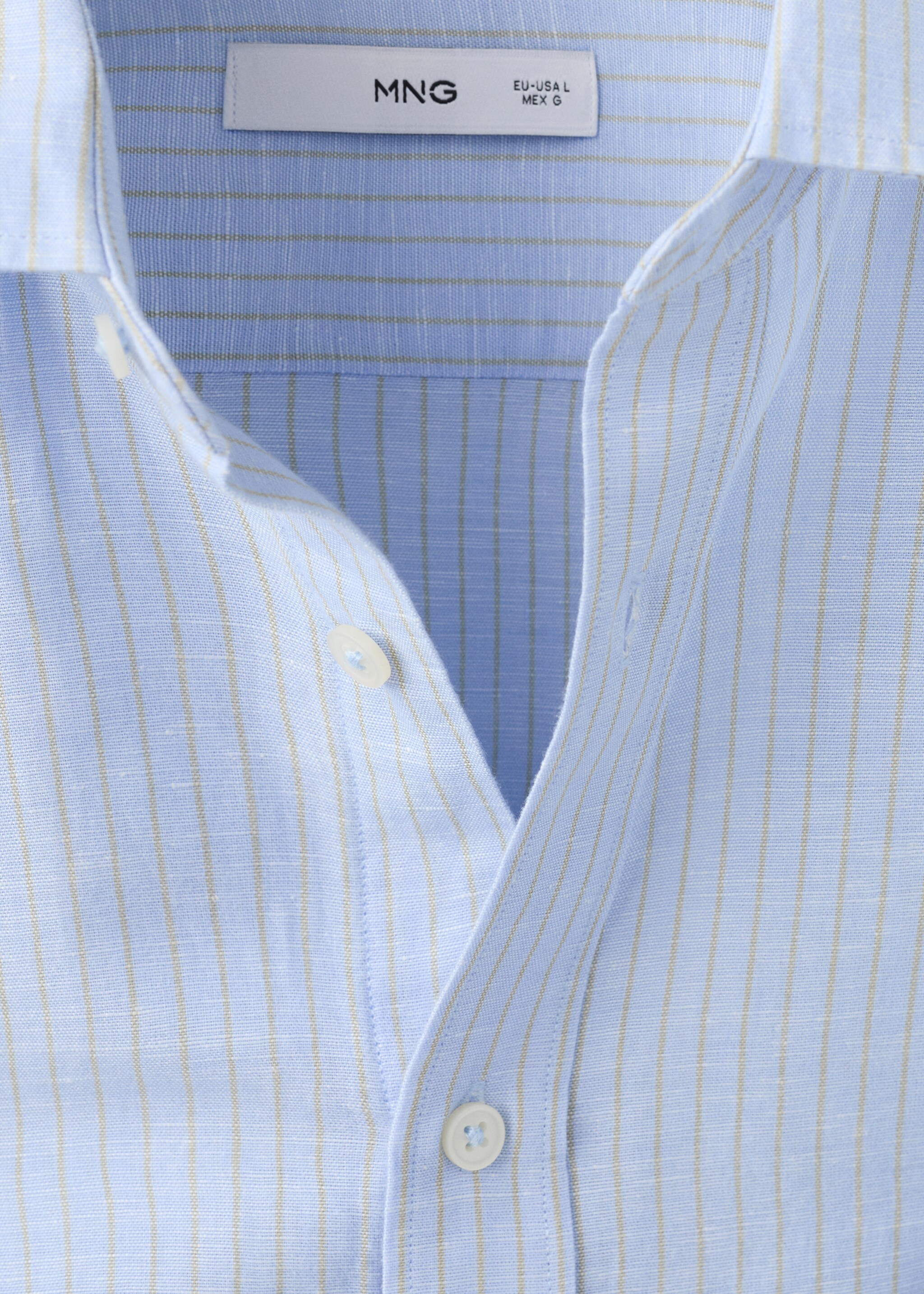 Regular-fit striped cotton-linen shirt - Details of the article 8, Sky Blue. Ref: 27055941-00.