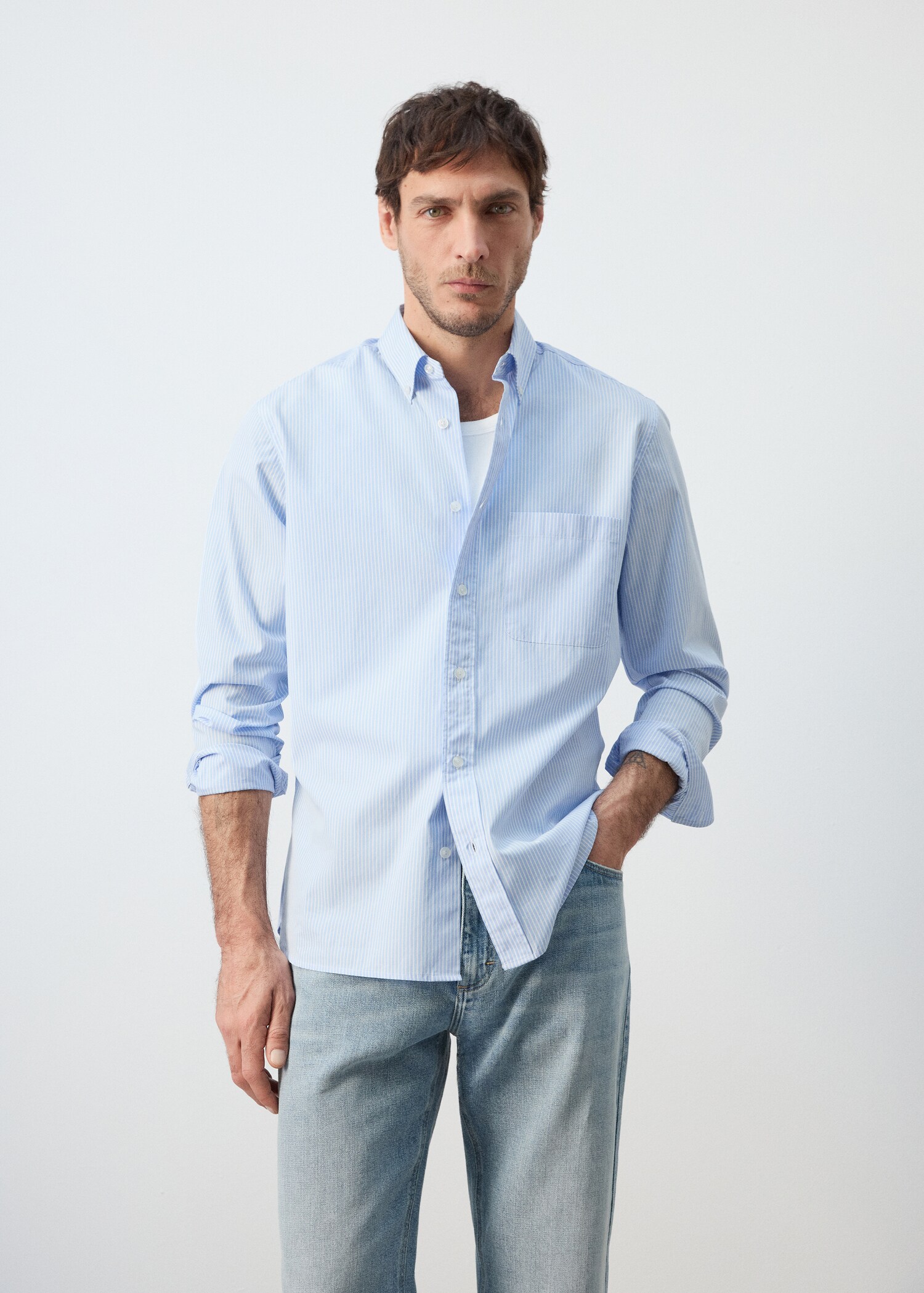 Regular-fit striped 100% cotton shirt - Medium plane