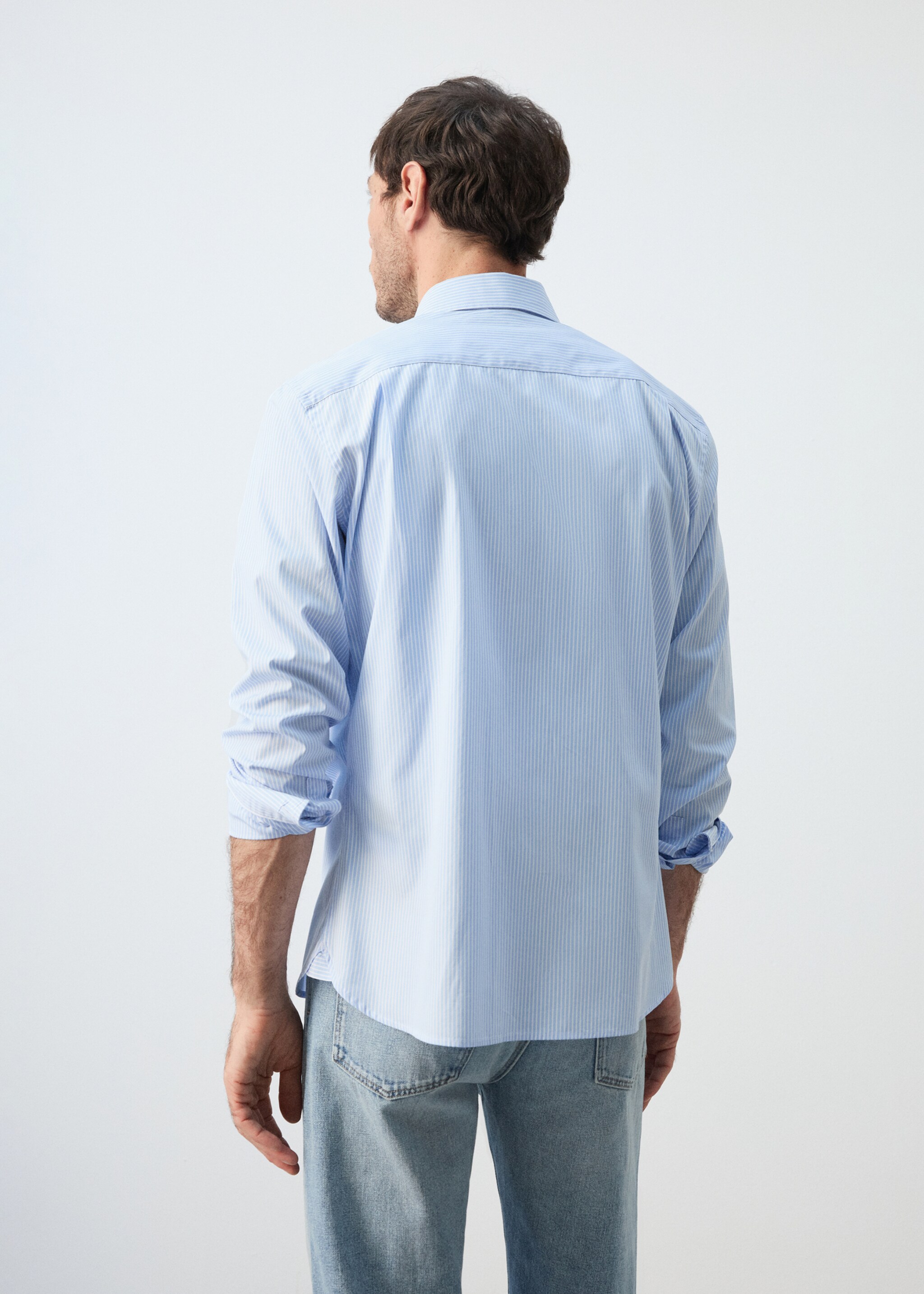 Regular-fit striped 100% cotton shirt - Reverse of the article, Sky Blue. Ref: 27055945-00.