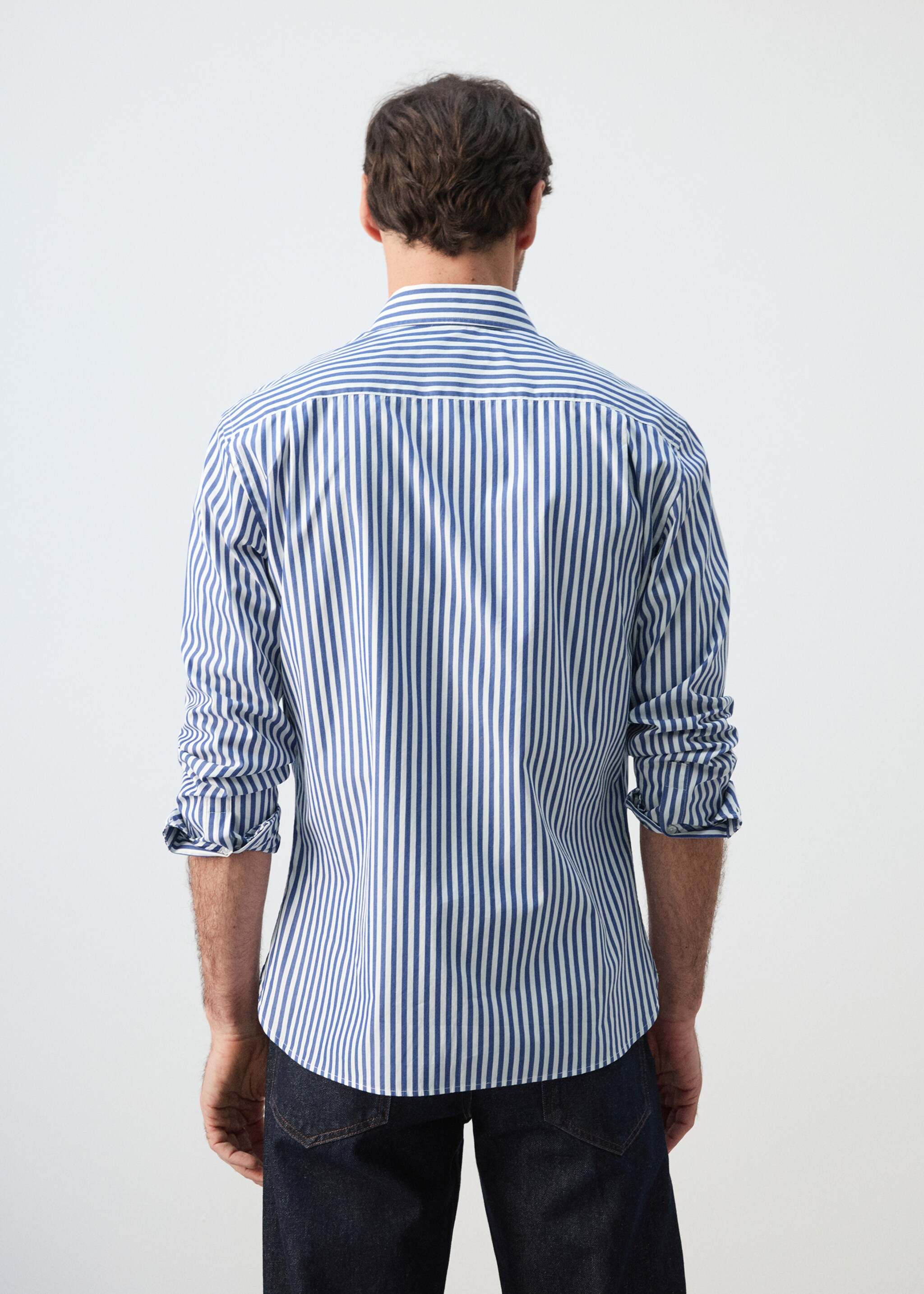 Regular-fit striped 100% cotton shirt - Reverse of the article, Vibrant blue. Ref: 27055945-00.