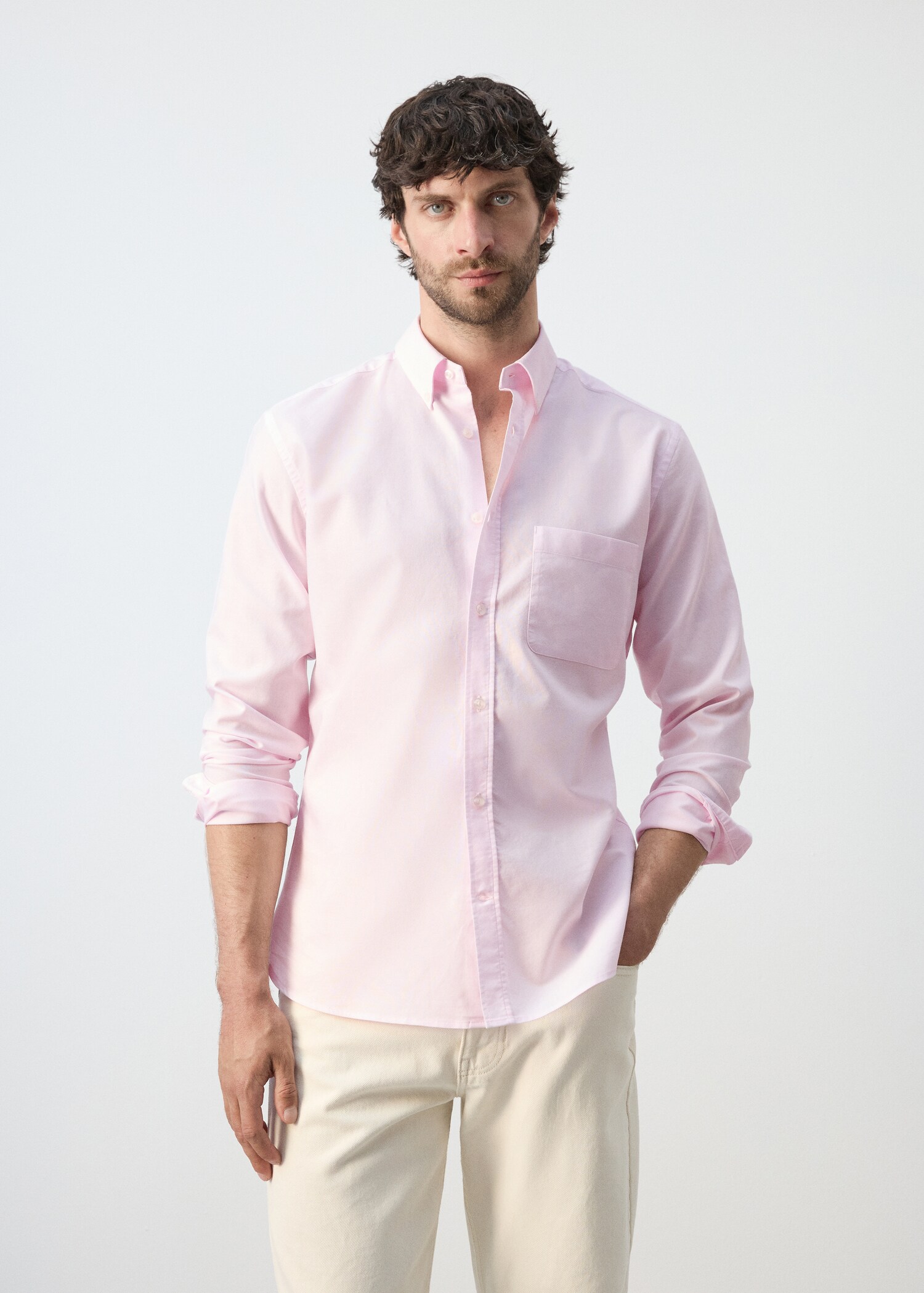 قميص أوكسفورد 100% قطن بقصة عادية - رؤية وسط