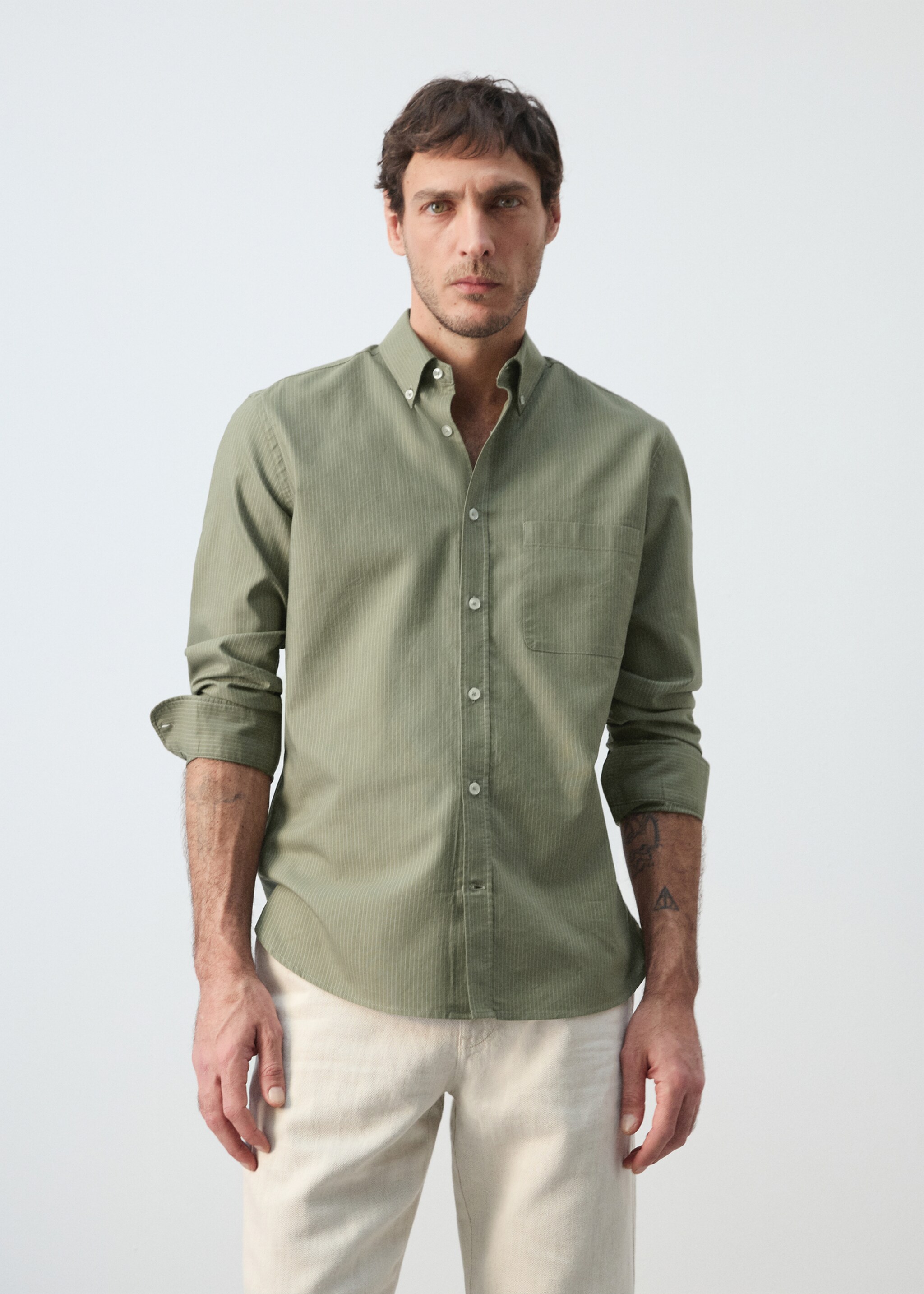 Oxford shirt, regular fit, 100% cotton, striped - Medium plane, Green. Ref: 27055947-00.