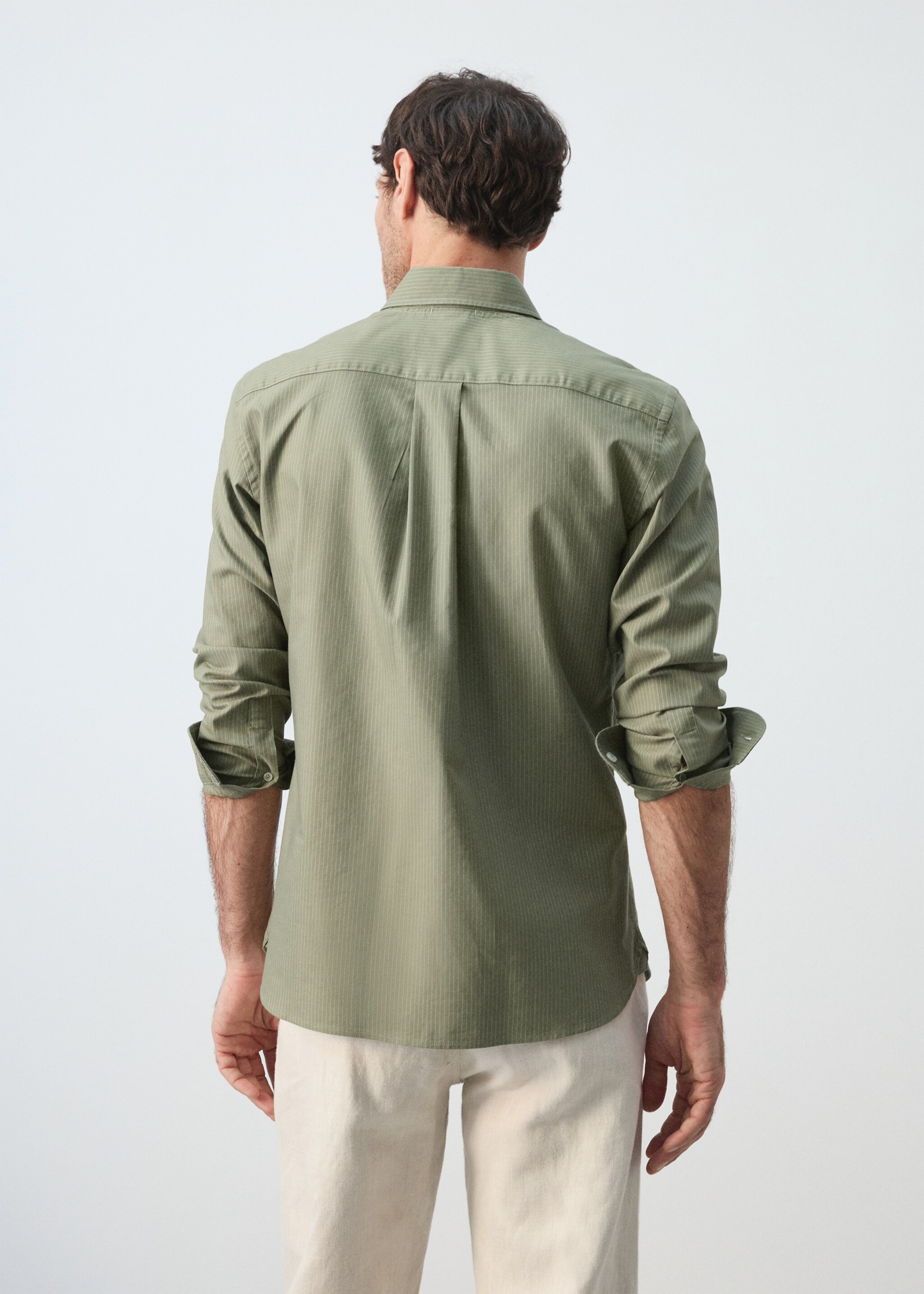 Oxford shirt, regular fit, 100% cotton, striped - Reverse of the article, Green. Ref: 27055947-00.