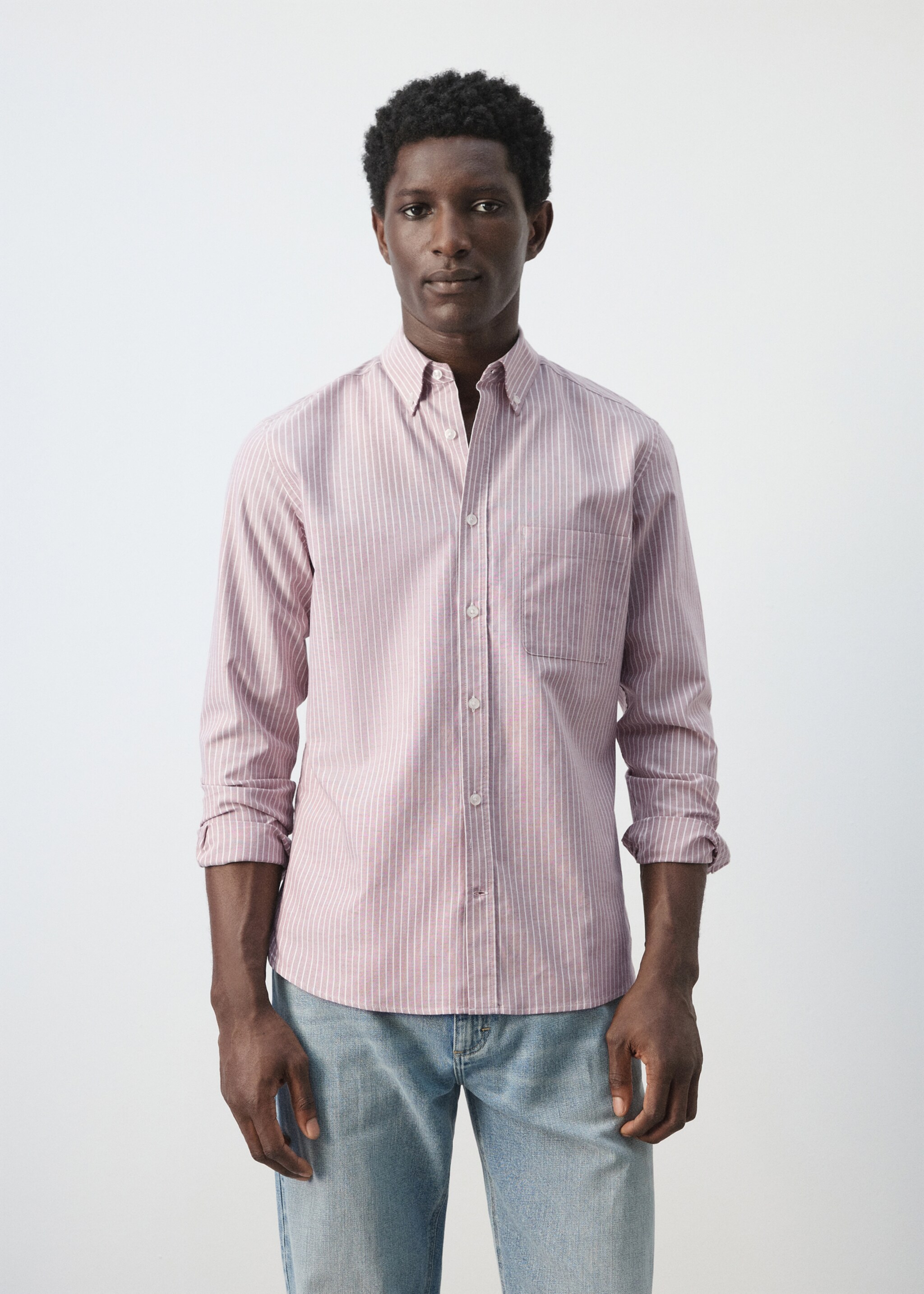 Chemise Oxford regular-fit 100 % coton rayures - Plan moyen, Cerise. Ref: 27055947-00.