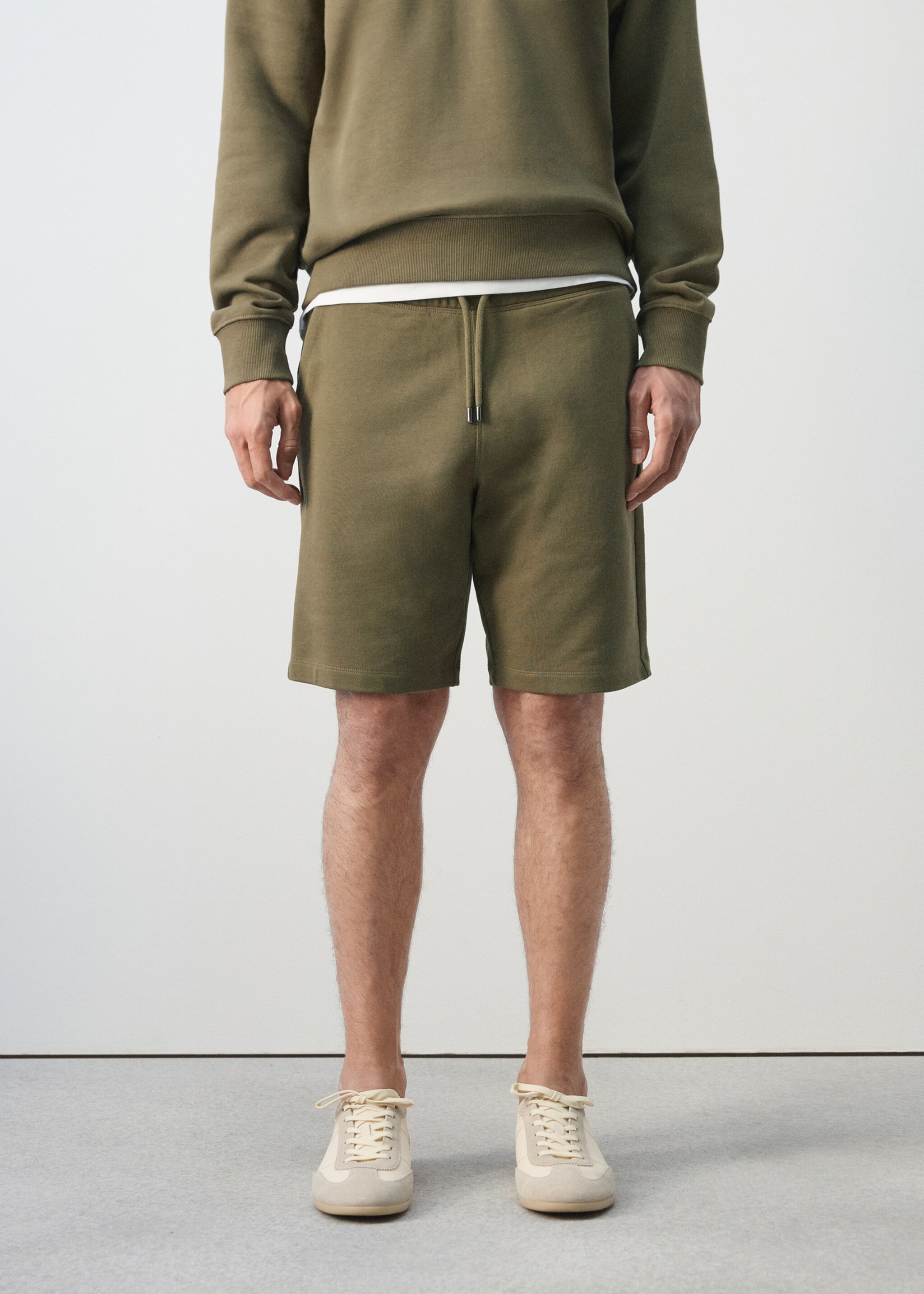 Bermuda jogger 100 % coton - Plan moyen, Vert foncé. Ref: 27055964-00.