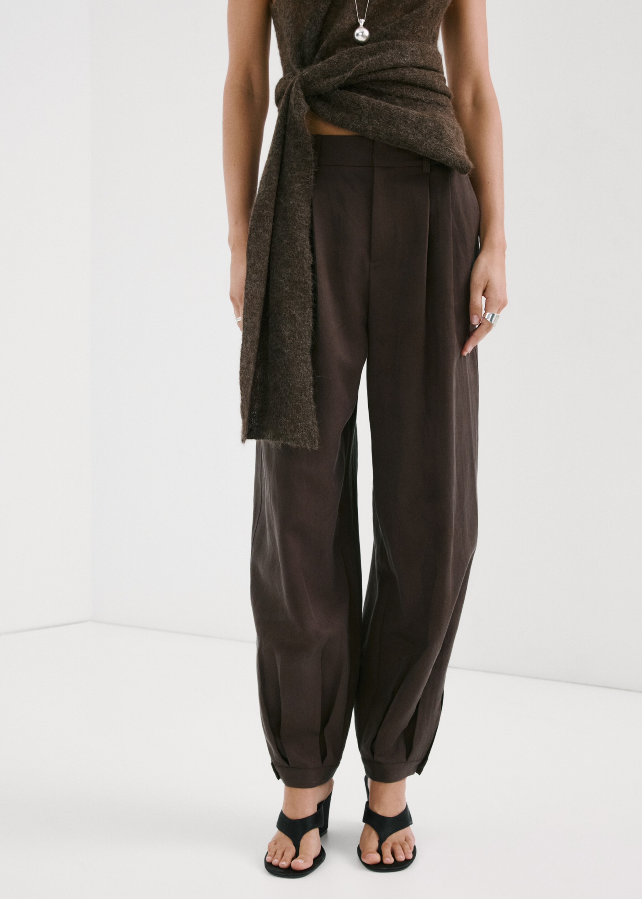 Lyocell harem trousers - Medium plane, Chocolate. Ref: 27055968-00.