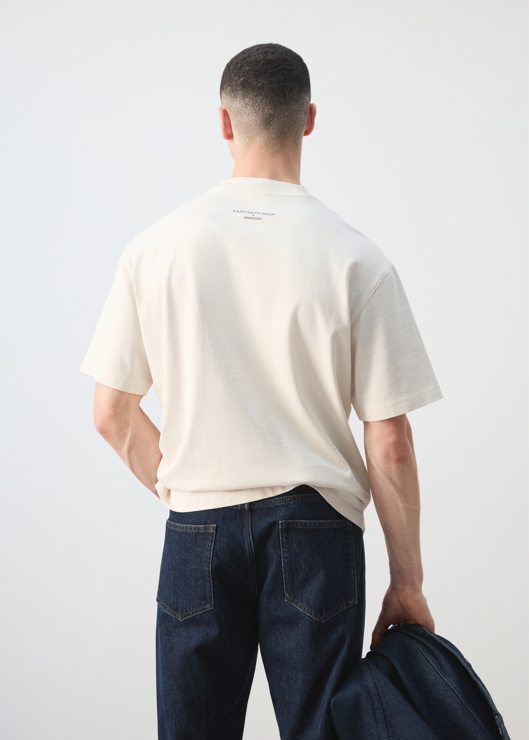 Camiseta 100% algodón estampado texto - Reverso del artículo, Blanco roto. Ref: 27055989-00.