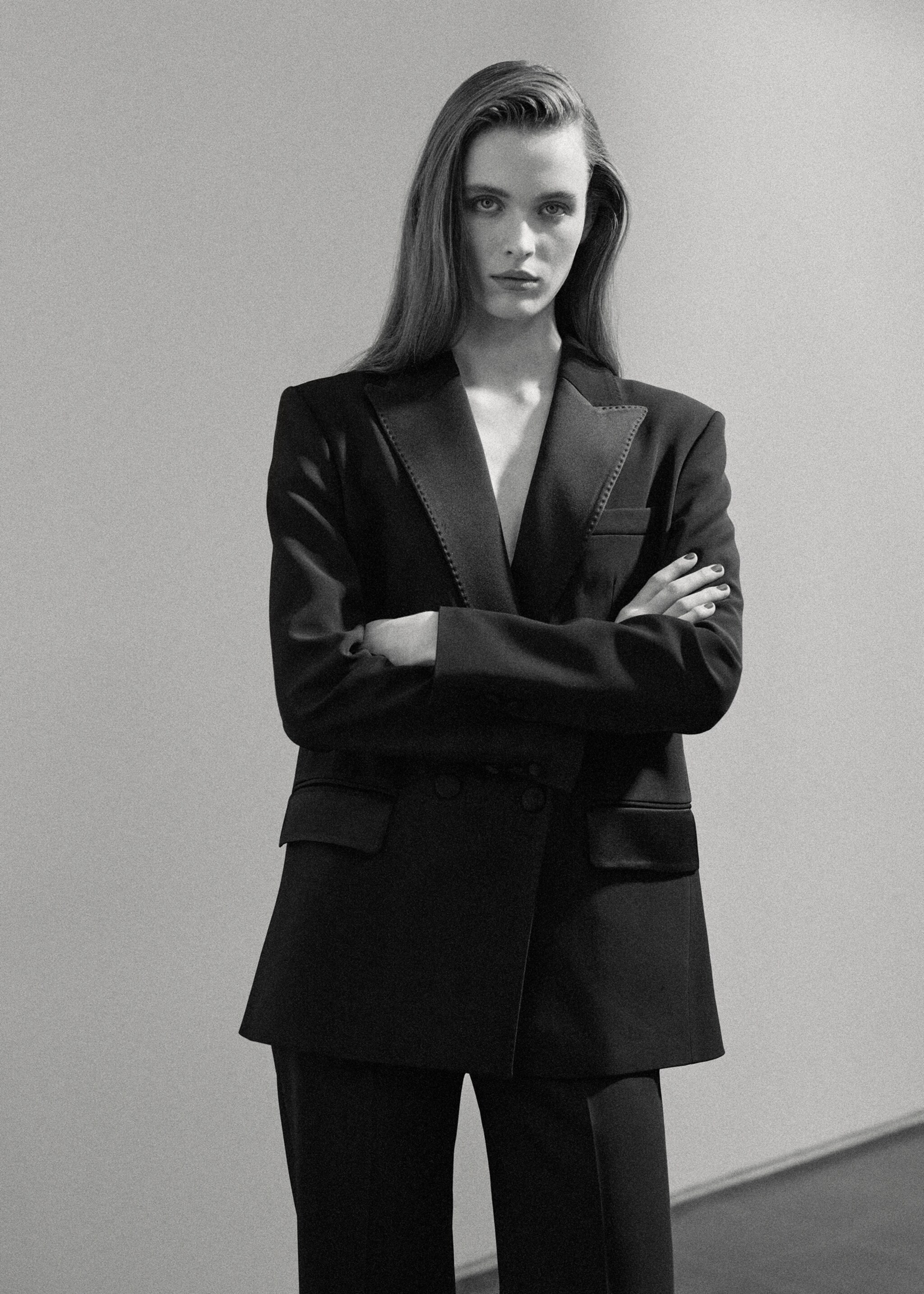 Topstitched lapel blazer - Medium plane, Black. Ref: 27055992-00.