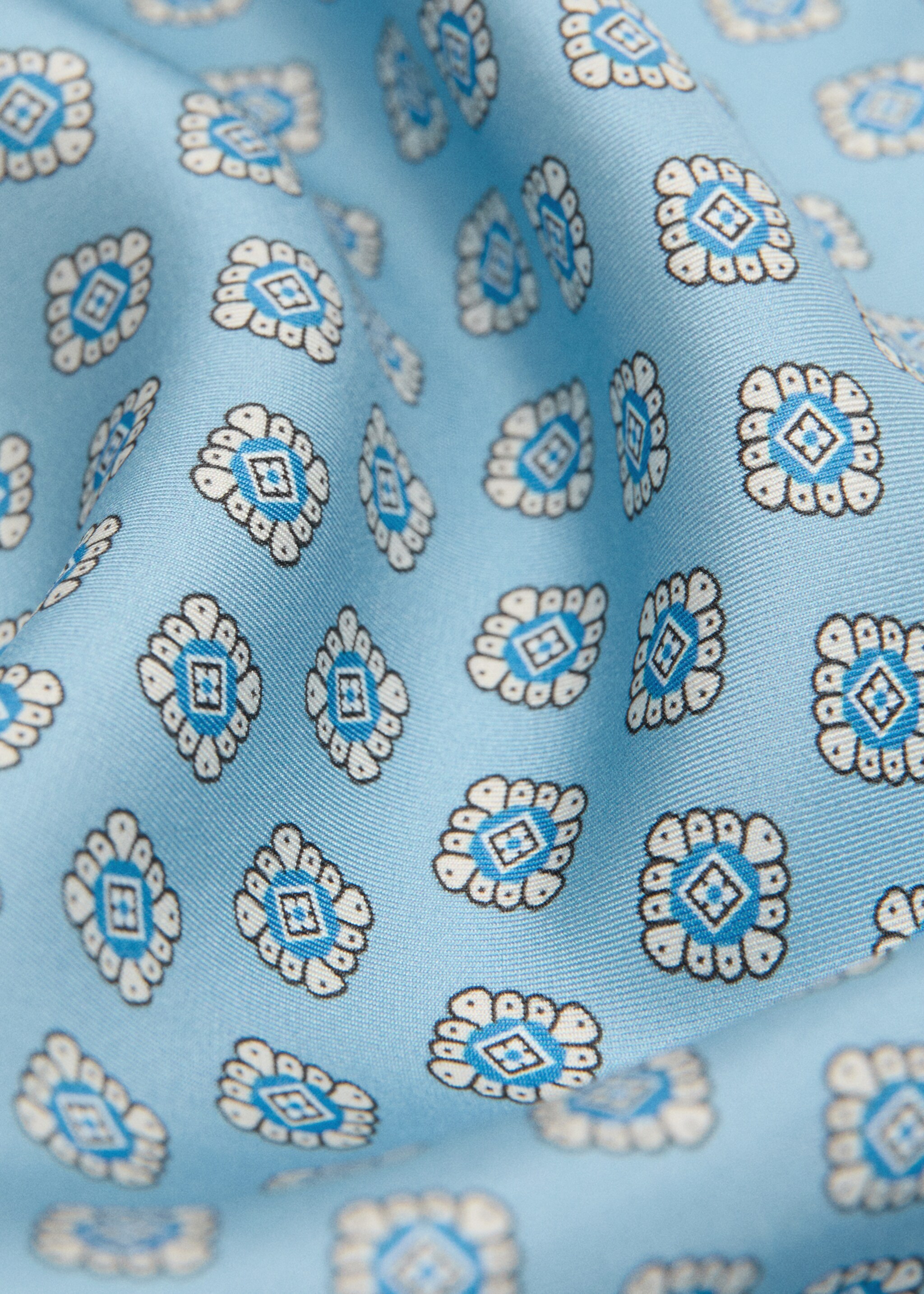 Платок из 100% шелка с принтом - Средний план, Небесно-голубой. Ref: 27055999-00.